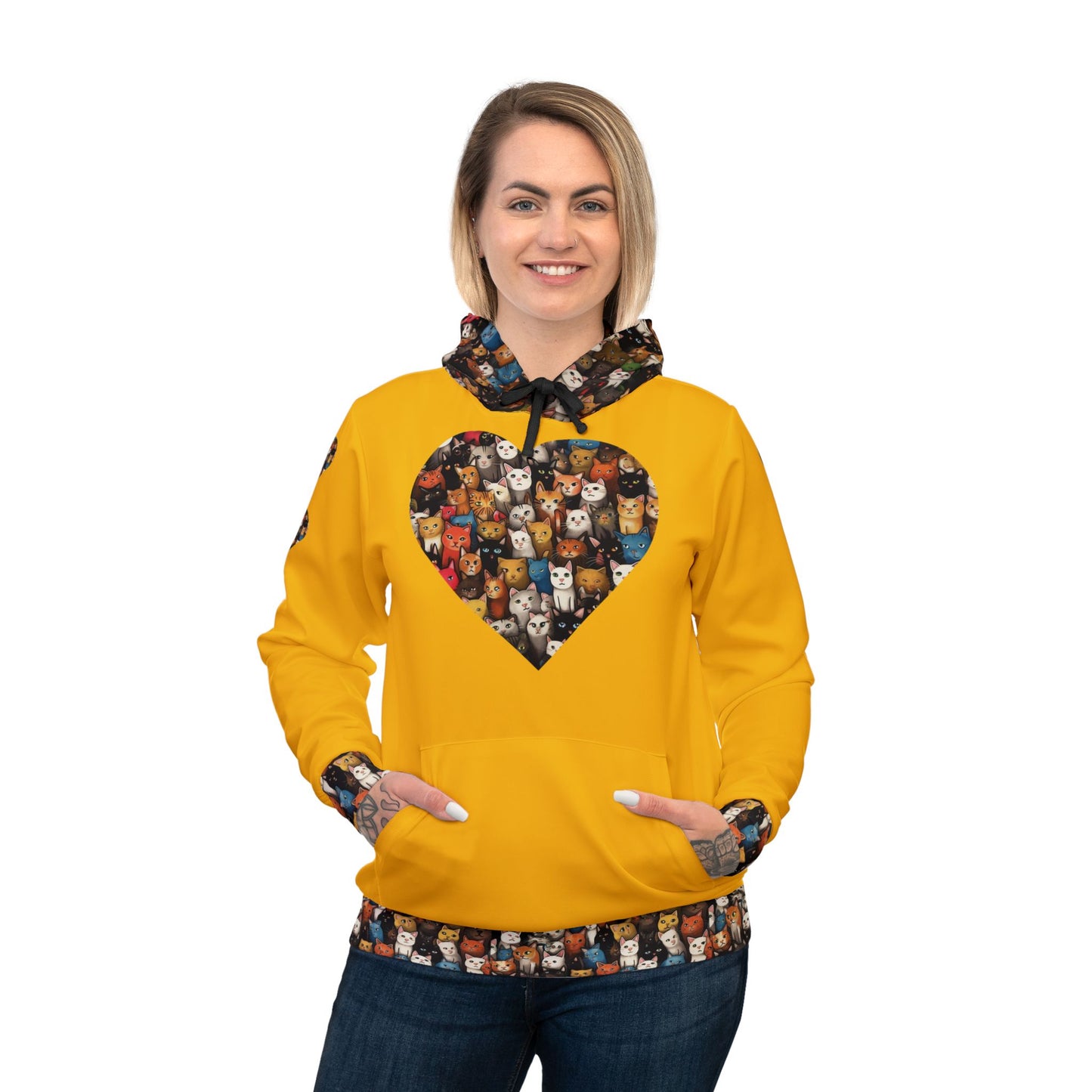 πΎ Heartfelt Animal Print Athletic Hoodie β Stylish Yellow Hoodie for Pet Lovers & Animal Enthusiasts πβ¨