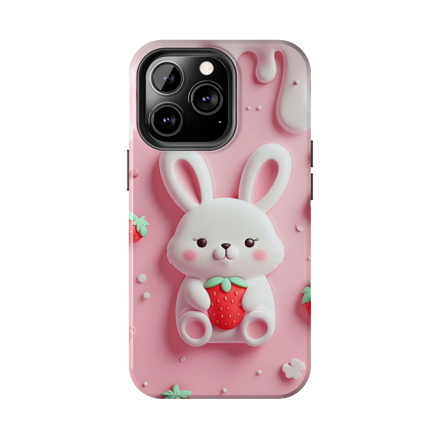 Cute Bunny Strawberry Tough Phone Case - Perfect for Kids & Spring Celebrations