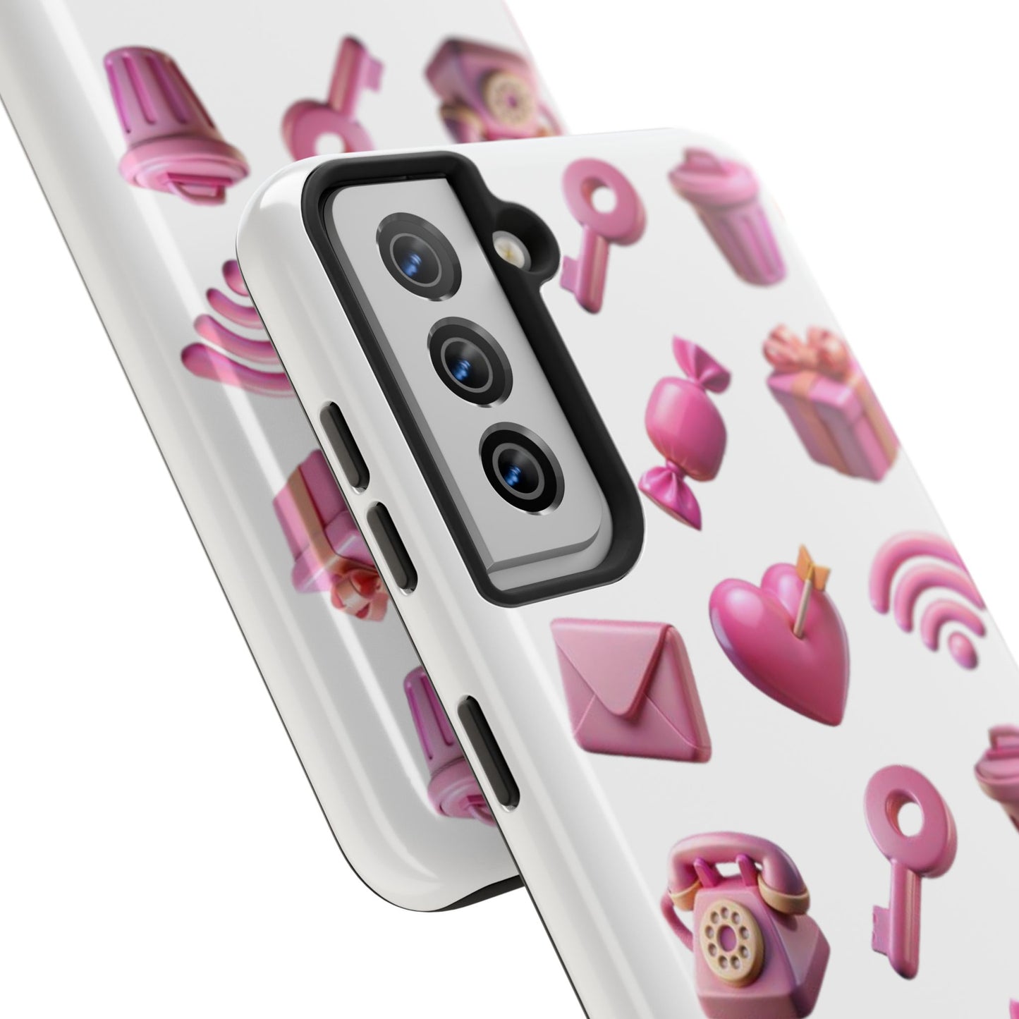 Cute and Colorful Tough Phone Case - Pink Emojis Design