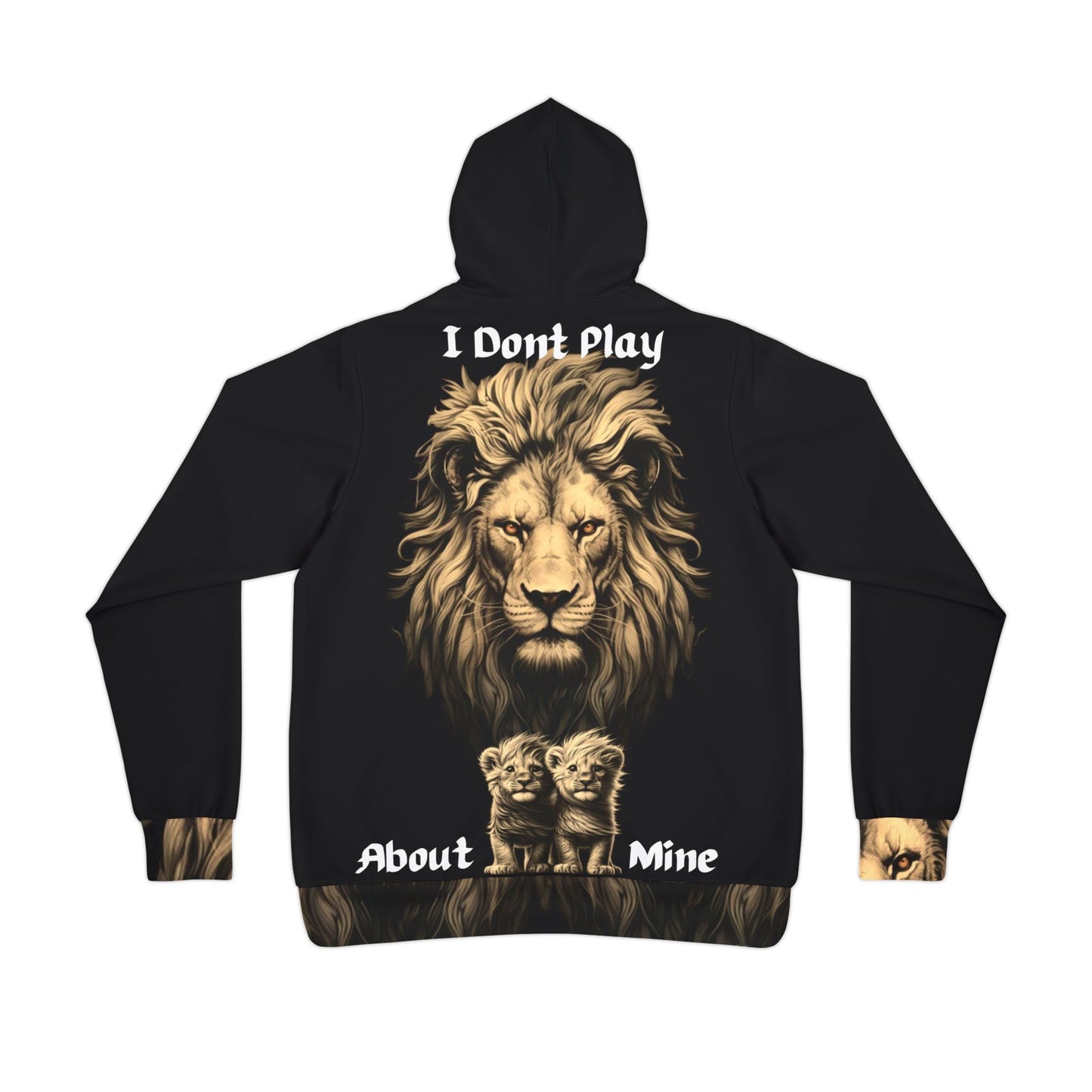 "Black & Gold Lion Pride Hoodie – Bold & Fierce 'I Don’t Play About Mine' Design"