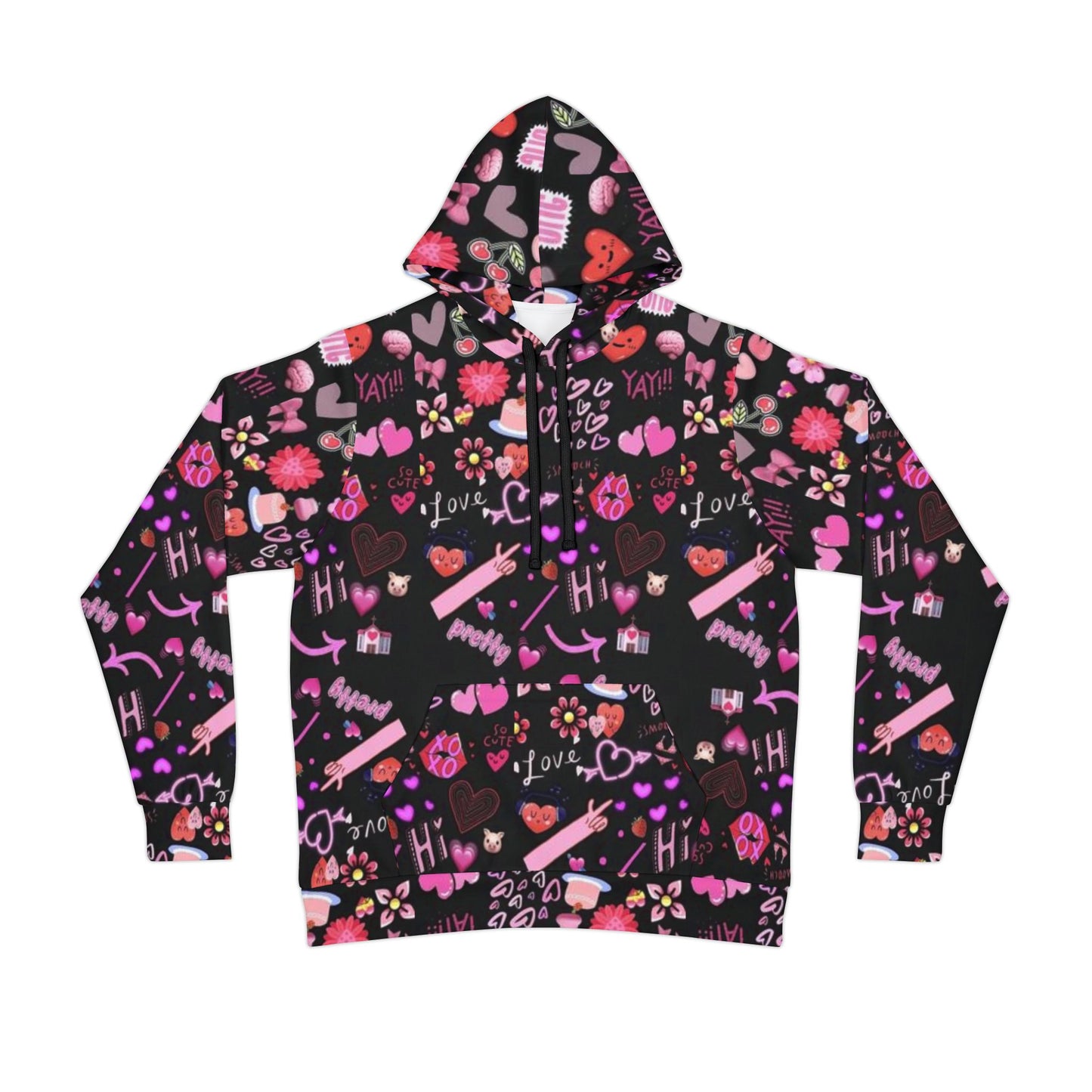 ❤️ Colorful Love Graphic Black Hoodie – Trendy Sportswear Sweatshirt for Men & Women
