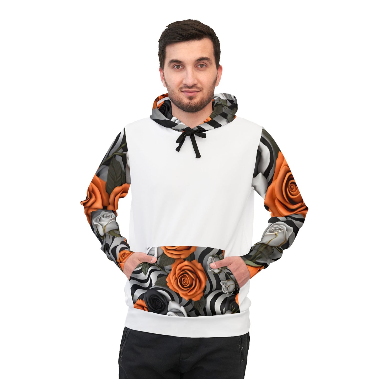 Floral White Hoodie - Stylish With Orange & Grey Rose Design
