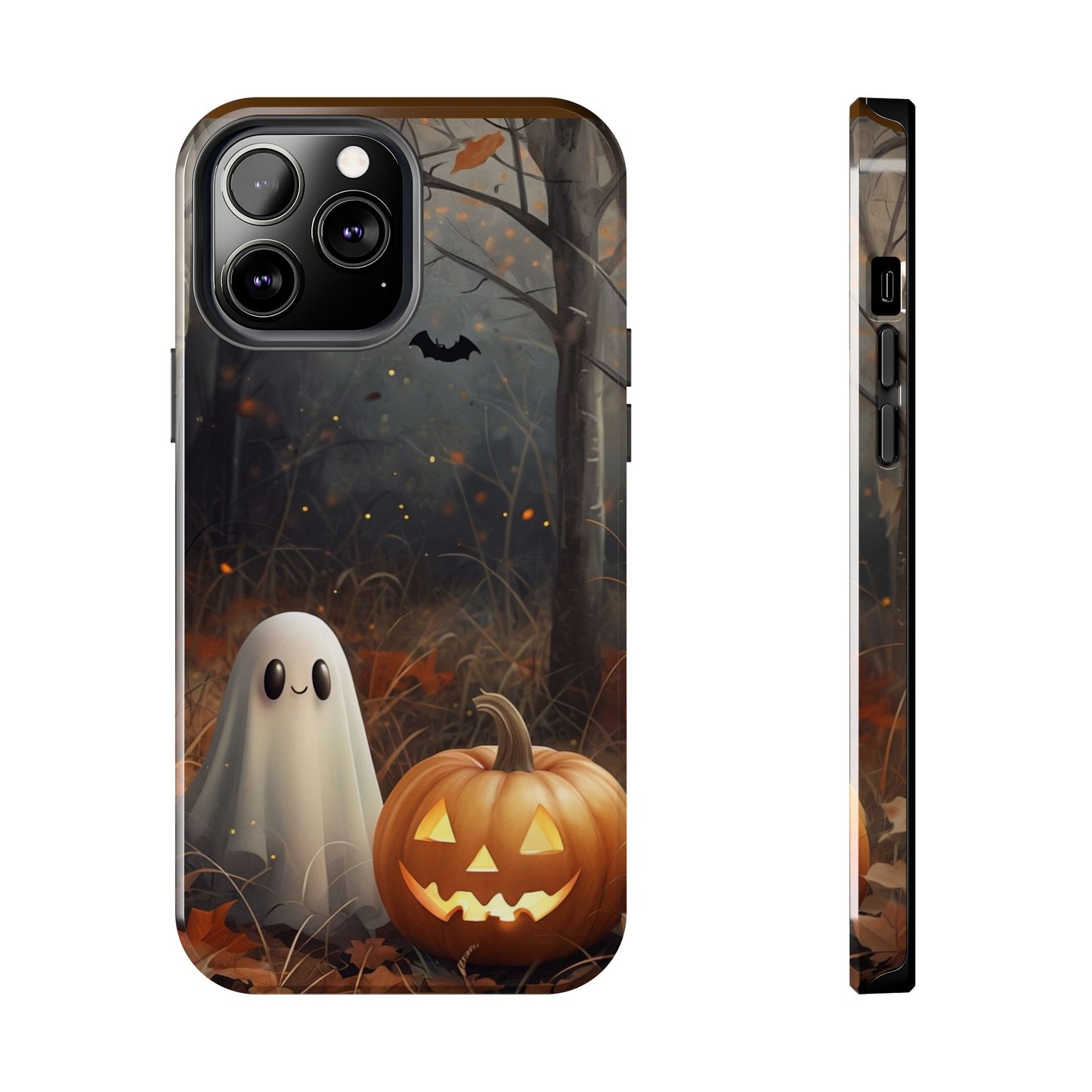Spooky Halloween Phone Case - Tough Protective Cover with Ghost and Pumpkin Design