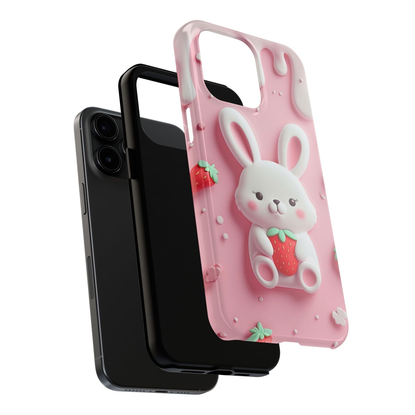 Cute Bunny Strawberry Tough Phone Case - Perfect for Kids & Spring Celebrations