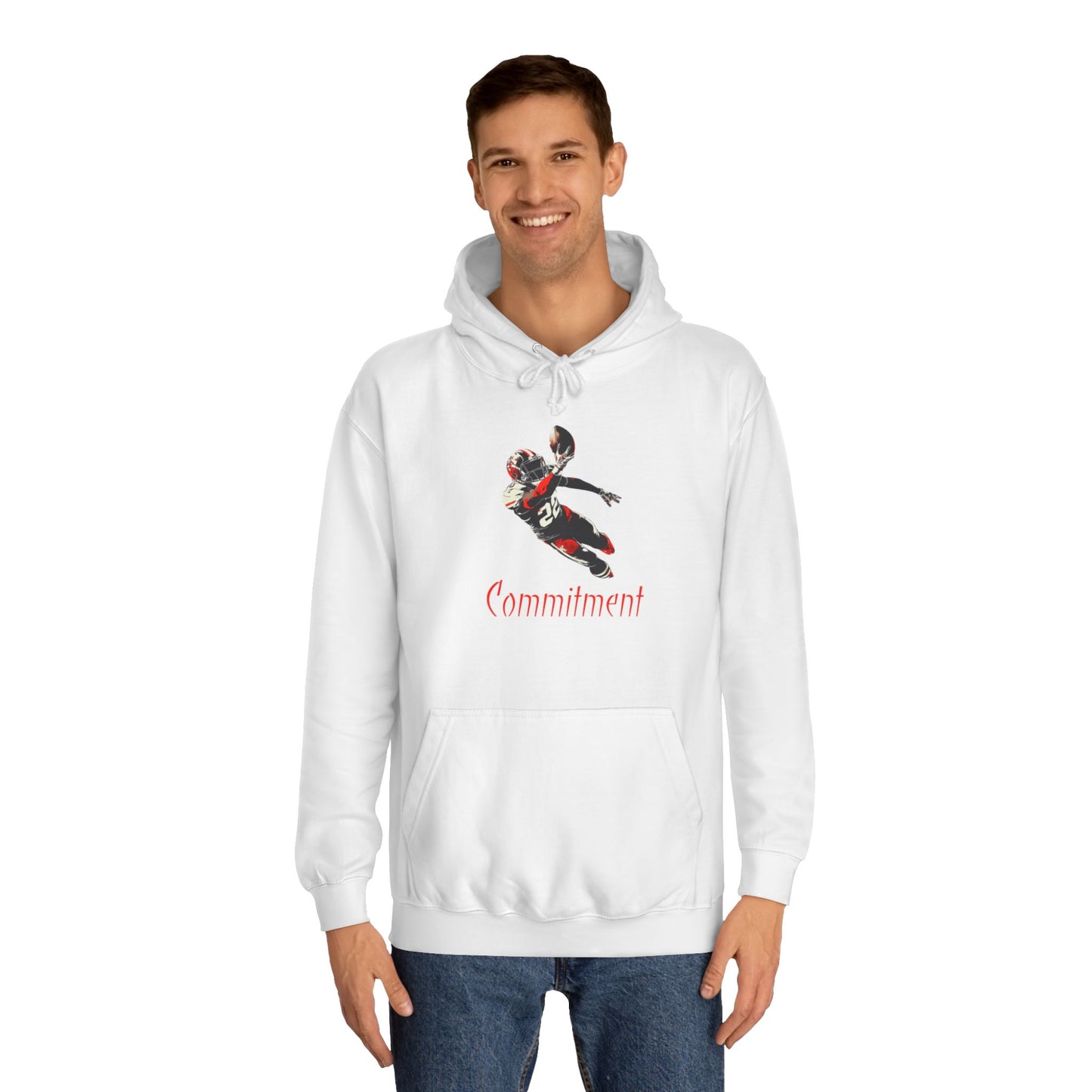 Steel Grey Men’s Game Day Football Hoodie – Commitment Athletic Sweatshirt with Drawstrings & Kangaroo Pocket