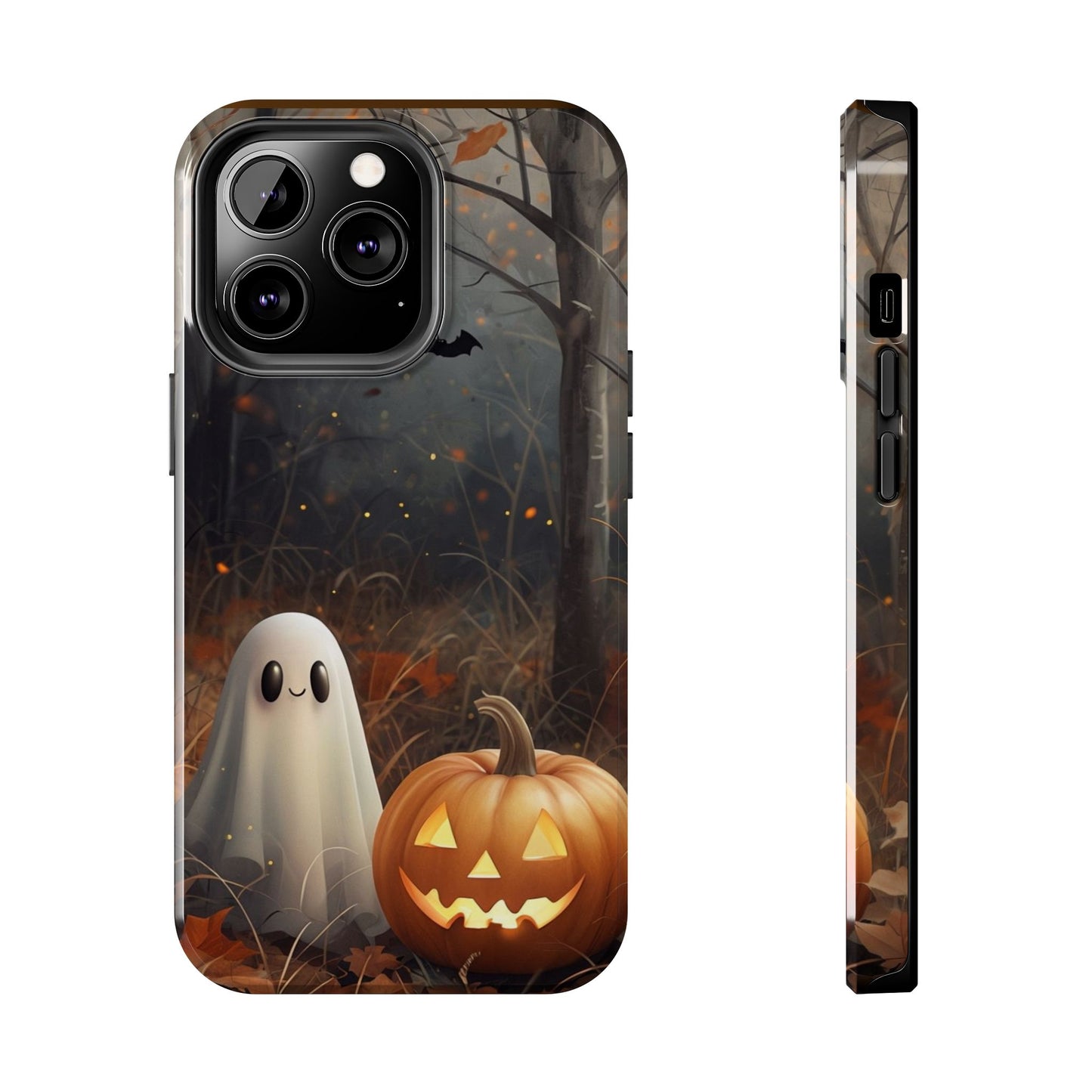 Spooky Halloween Phone Case - Tough Protective Cover with Ghost and Pumpkin Design