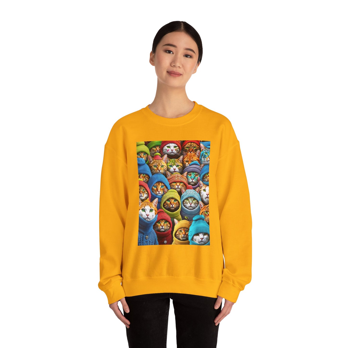 "Cozy Cat Crewneck Sweatshirt – Soft & Stylish Pullover with Colorful Cat Faces Design"