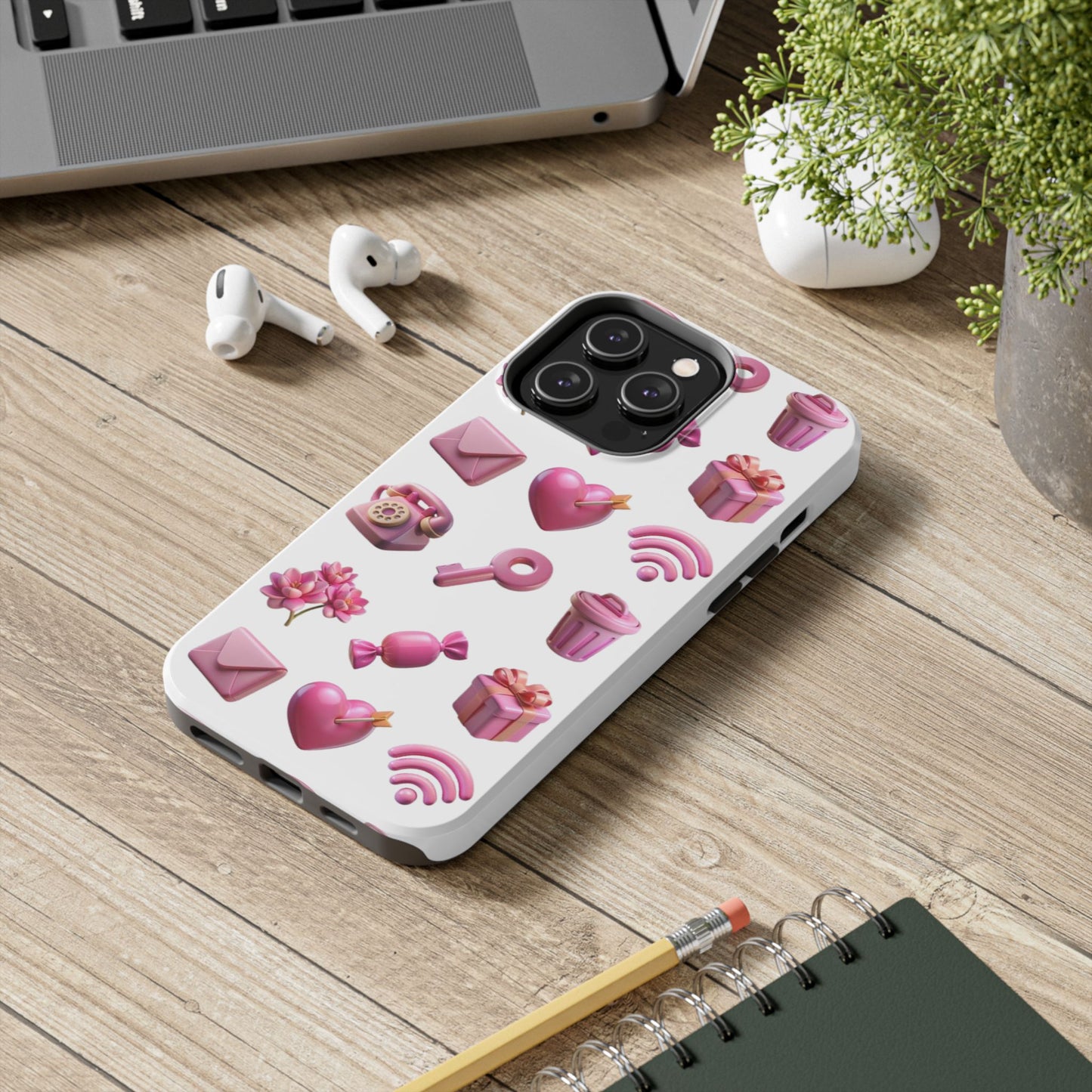 Cute and Colorful Tough Phone Case - Pink Emojis Design