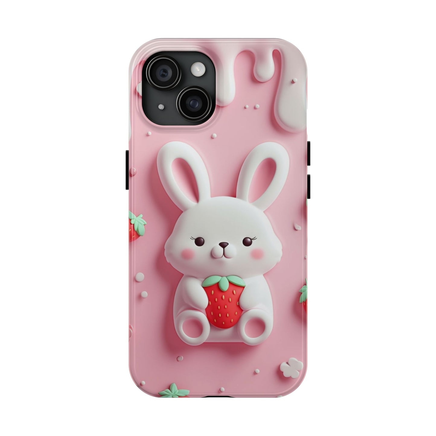 Cute Bunny Strawberry Tough Phone Case - Perfect for Kids & Spring Celebrations