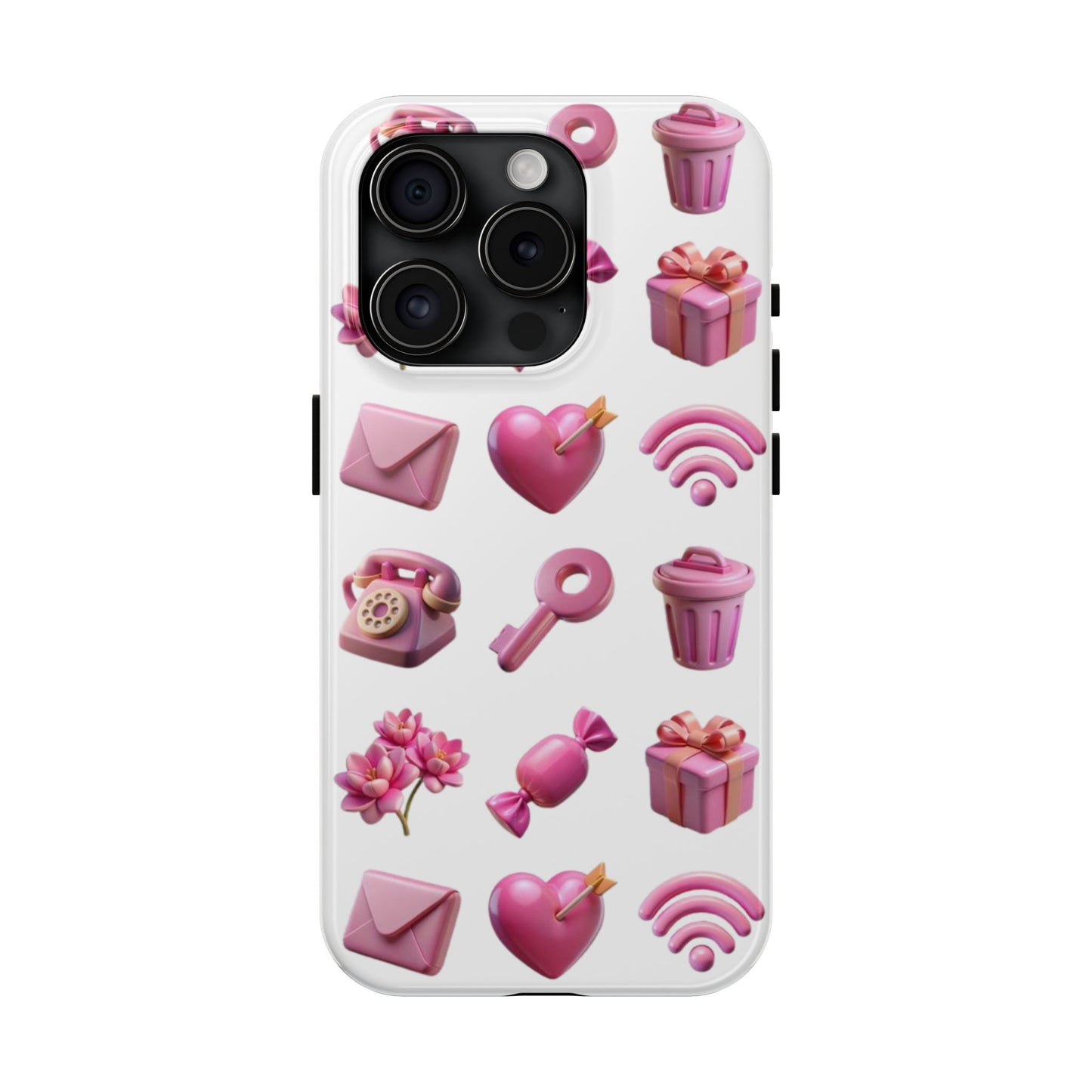 Cute and Colorful Tough Phone Case - Pink Emojis Design