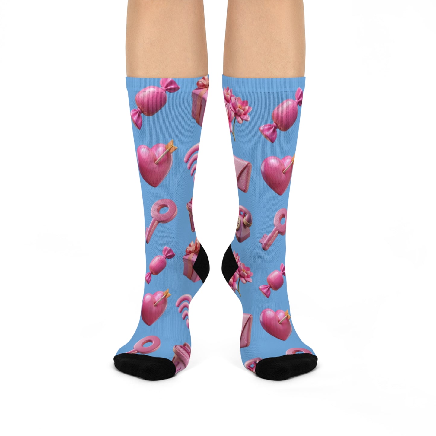 Cushioned Crew Socks- Cute Hearts Valentines