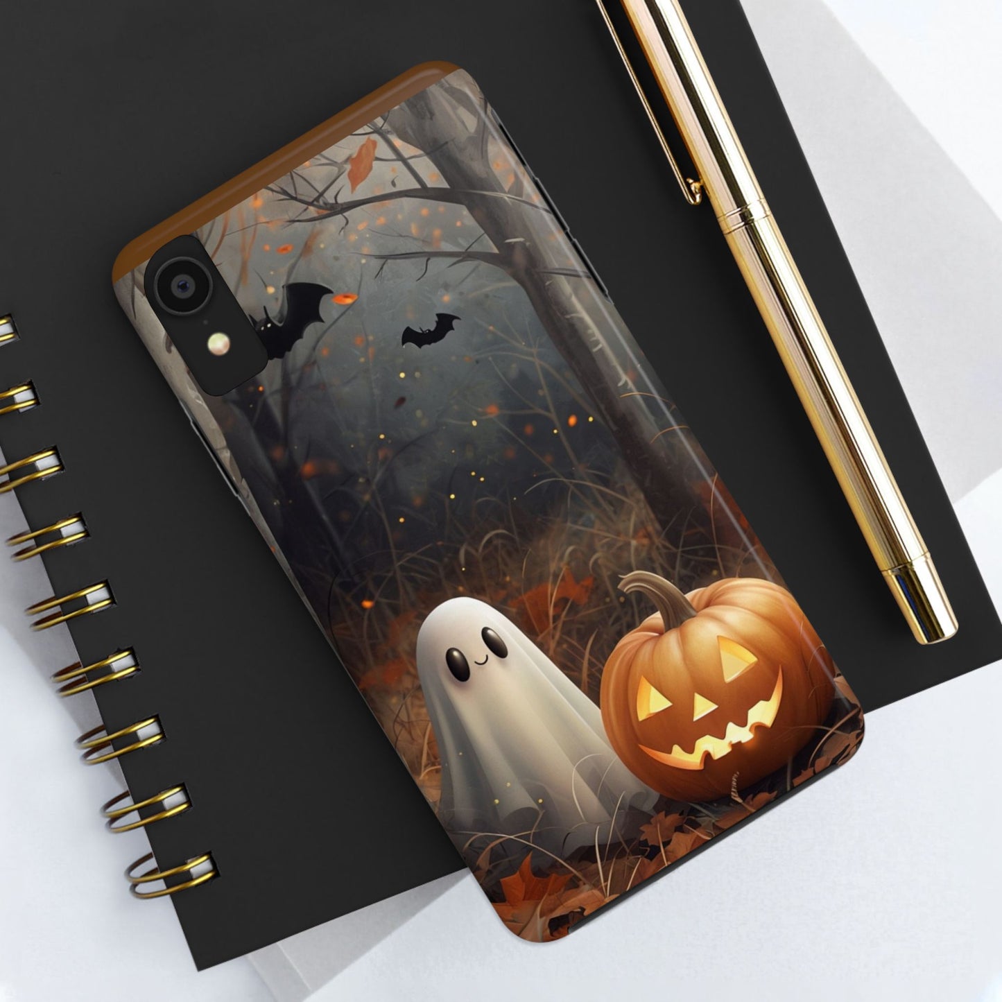 Spooky Halloween Phone Case - Tough Protective Cover with Ghost and Pumpkin Design