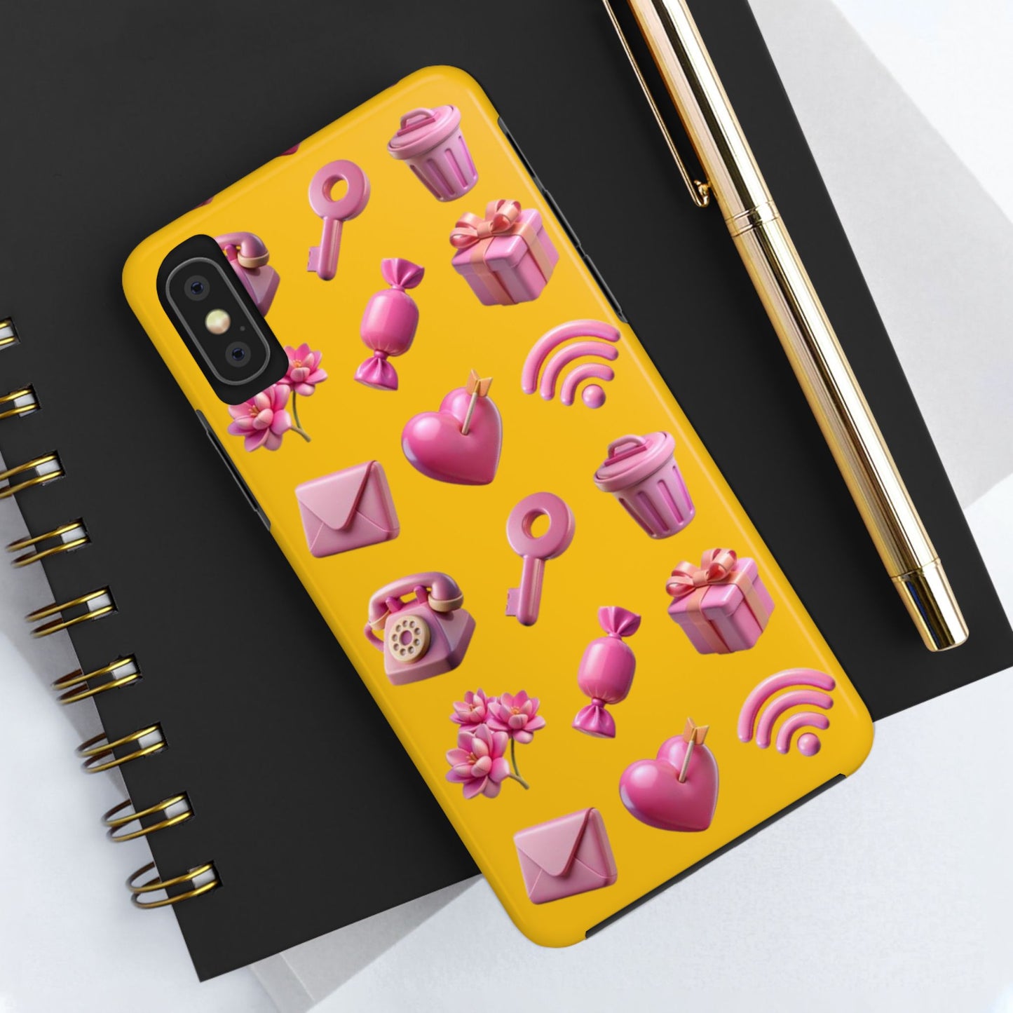 Cute and Colorful Tough Phone Case - Pink Emojis Design