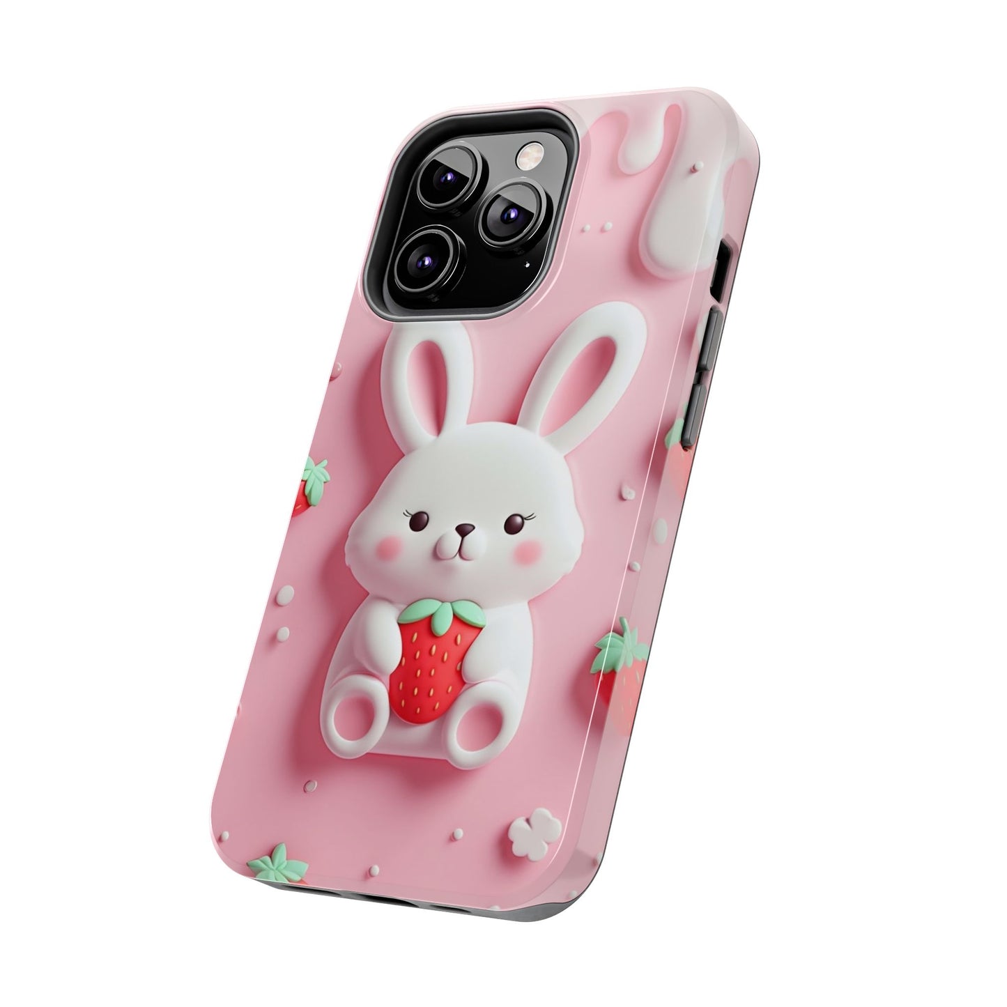 Cute Bunny Strawberry Tough Phone Case - Perfect for Kids & Spring Celebrations