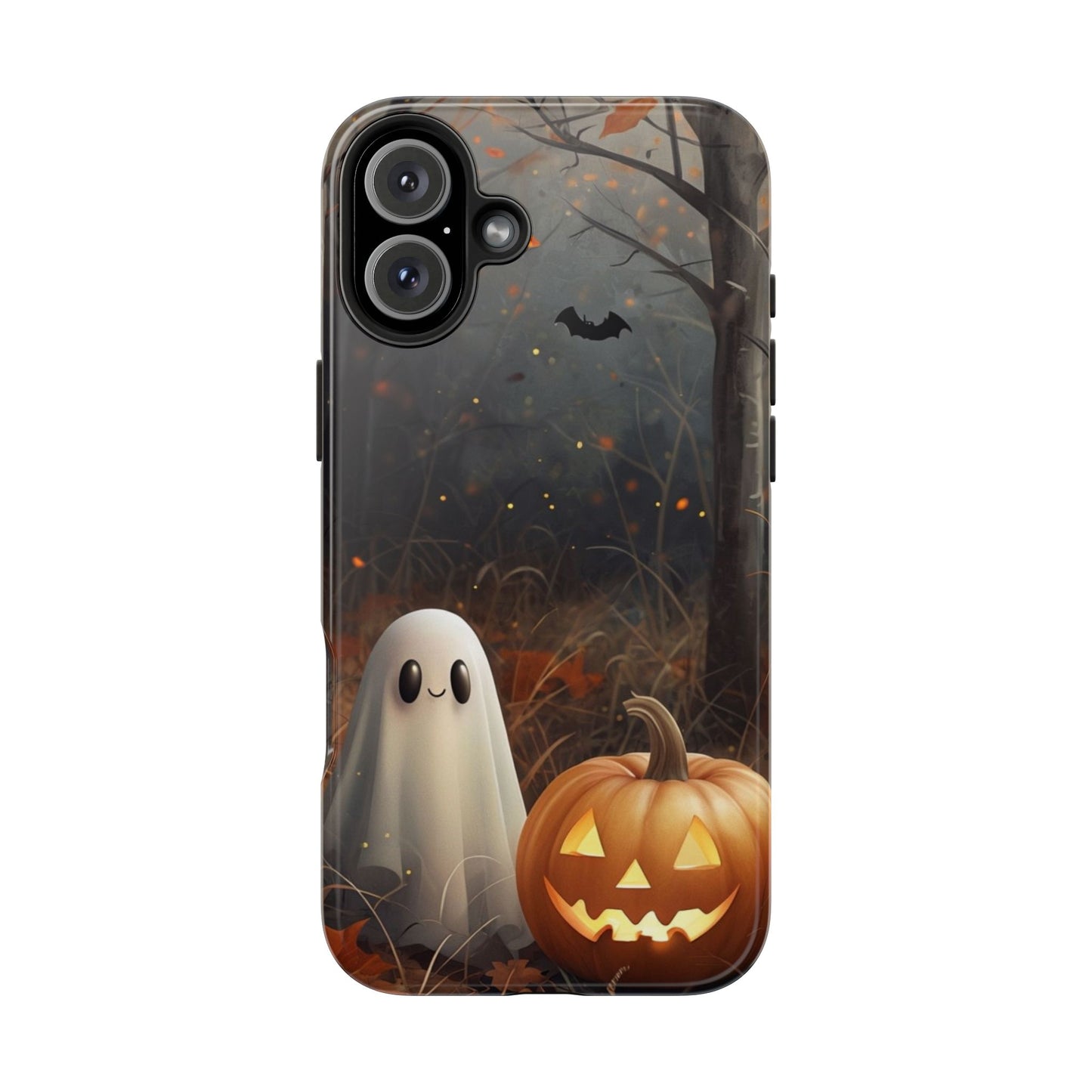 Spooky Halloween Phone Case - Tough Protective Cover with Ghost and Pumpkin Design