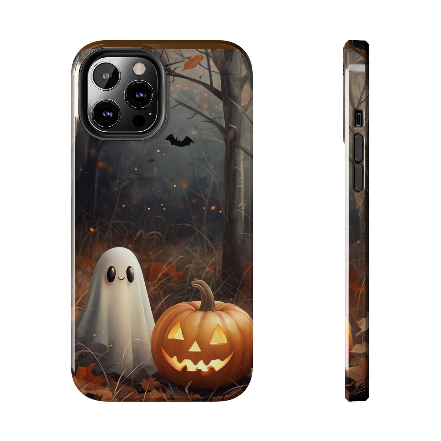 Spooky Halloween Phone Case - Tough Protective Cover with Ghost and Pumpkin Design