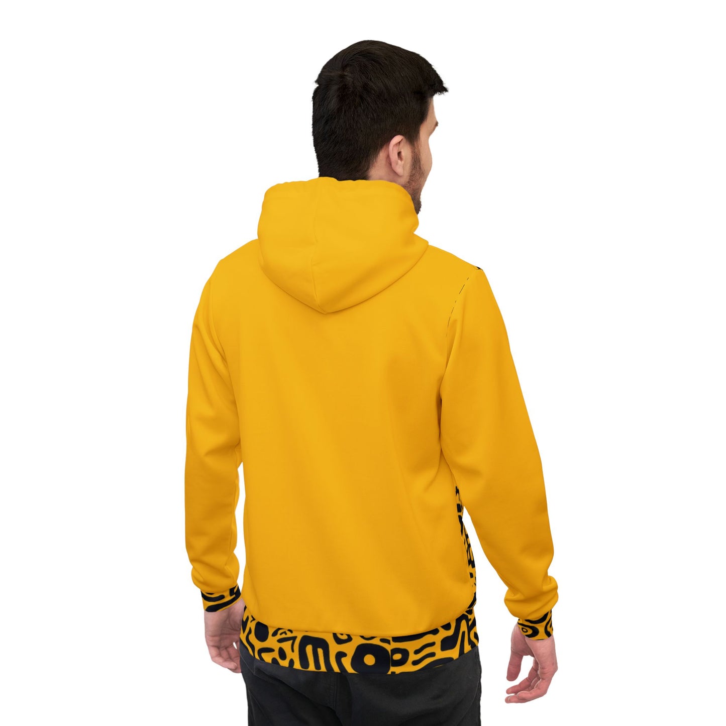 🏆 Bold Yellow & Black Tribal Pattern Hoodie – Striking Streetwear for Men & Women