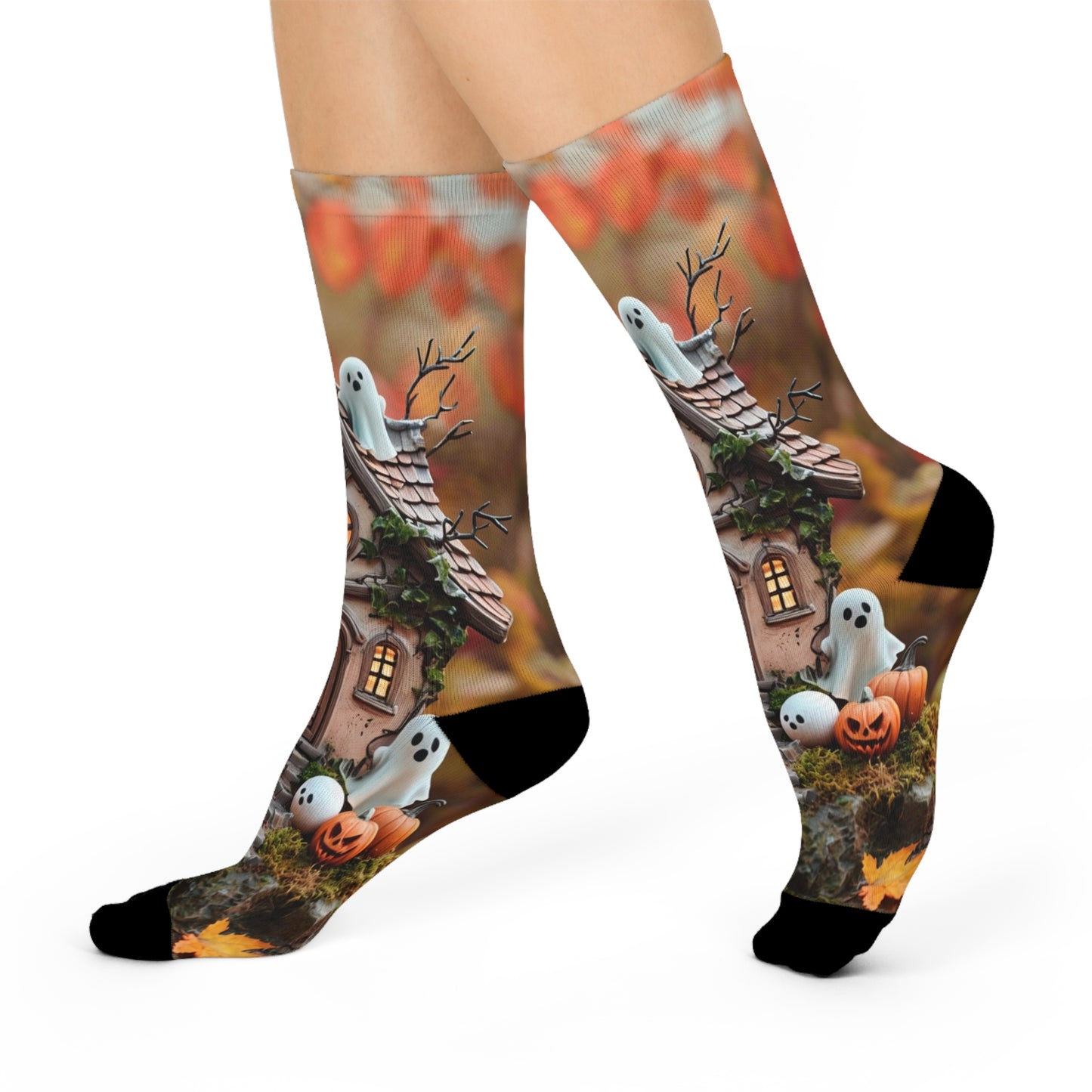 Spooky Haunted House Crew Socks - Halloween Cushioned Design