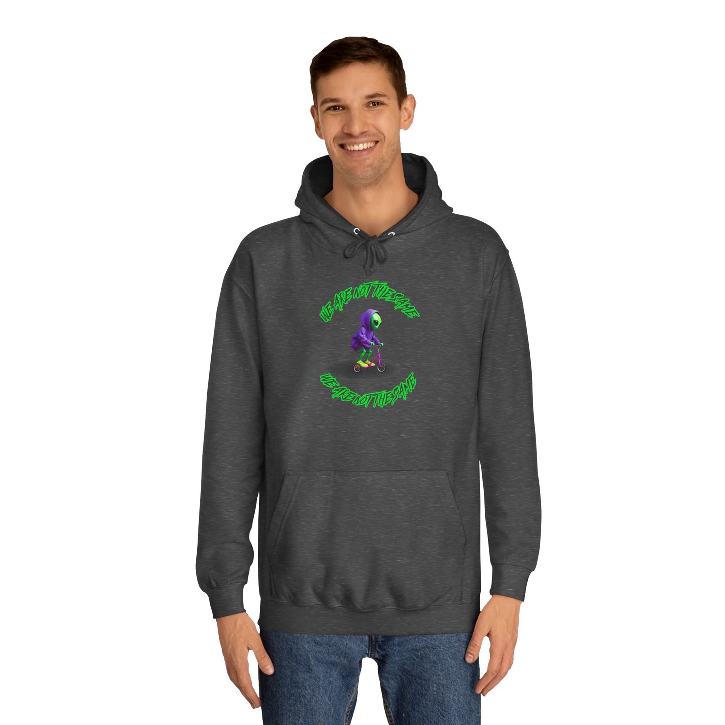 Cosmic Charcoal Hoodie for Men & Women – Alien "We Are Not The Same" Statement