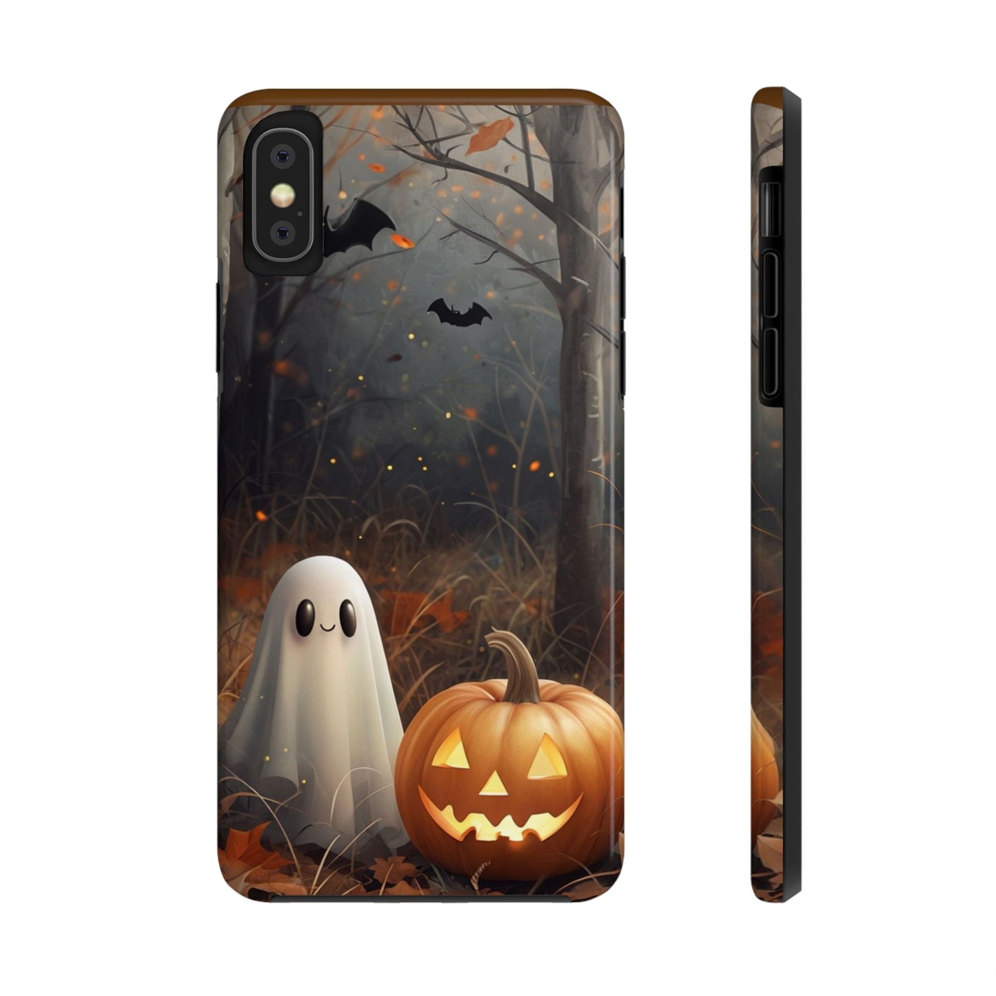 Spooky Halloween Phone Case - Tough Protective Cover with Ghost and Pumpkin Design