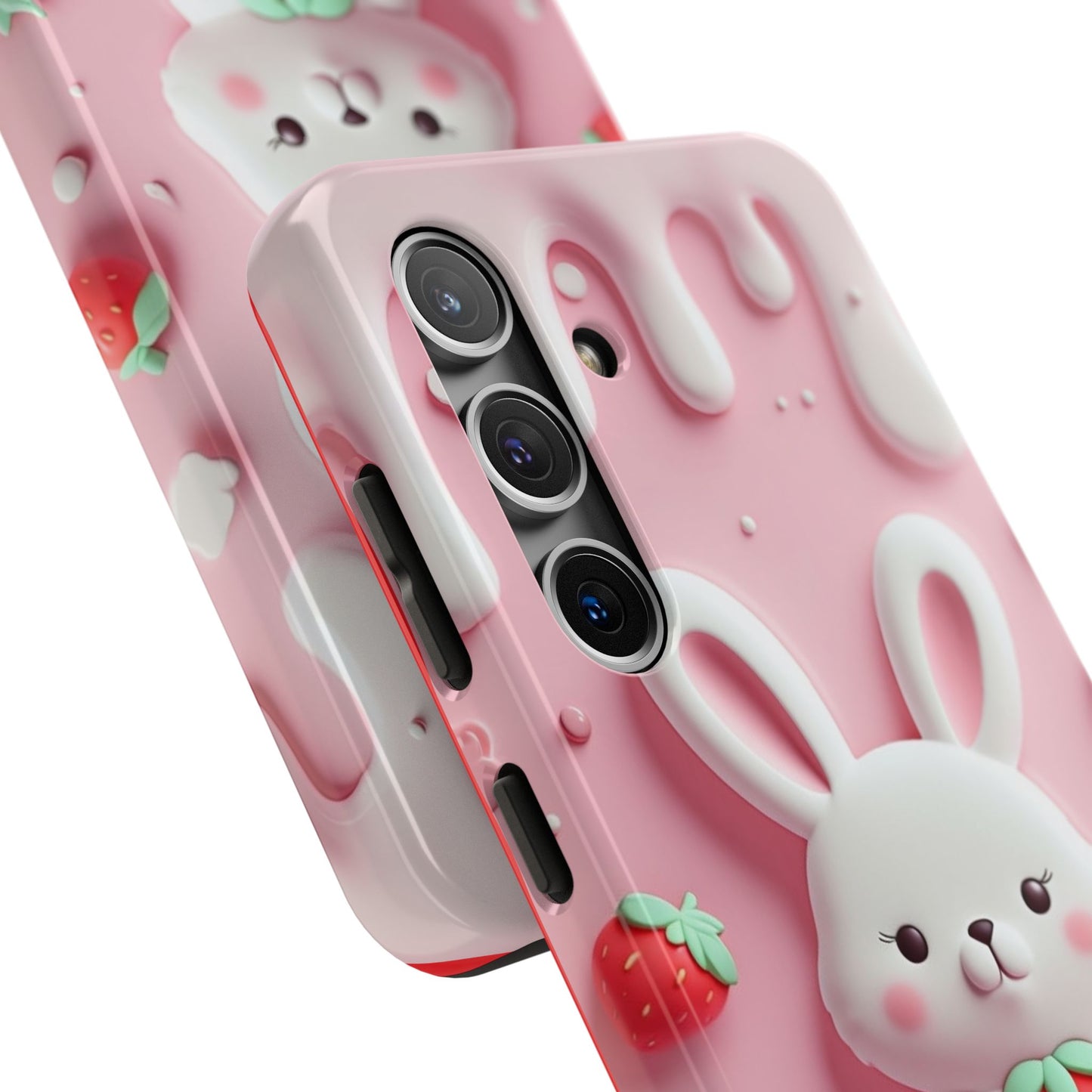 Cute Bunny Strawberry Tough Phone Case - Perfect for Kids & Spring Celebrations