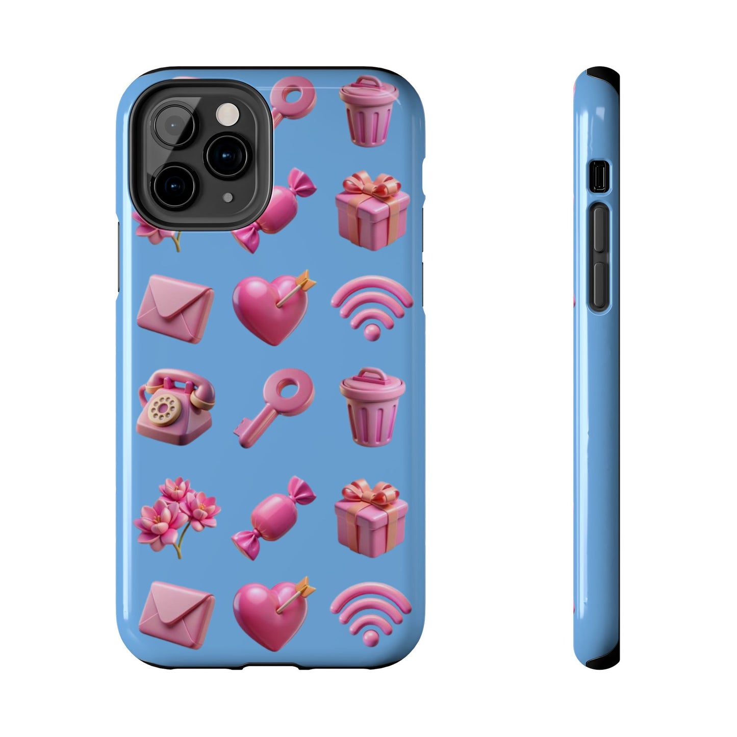 Cute and Colorful Tough Phone Case - Pink Emojis Design