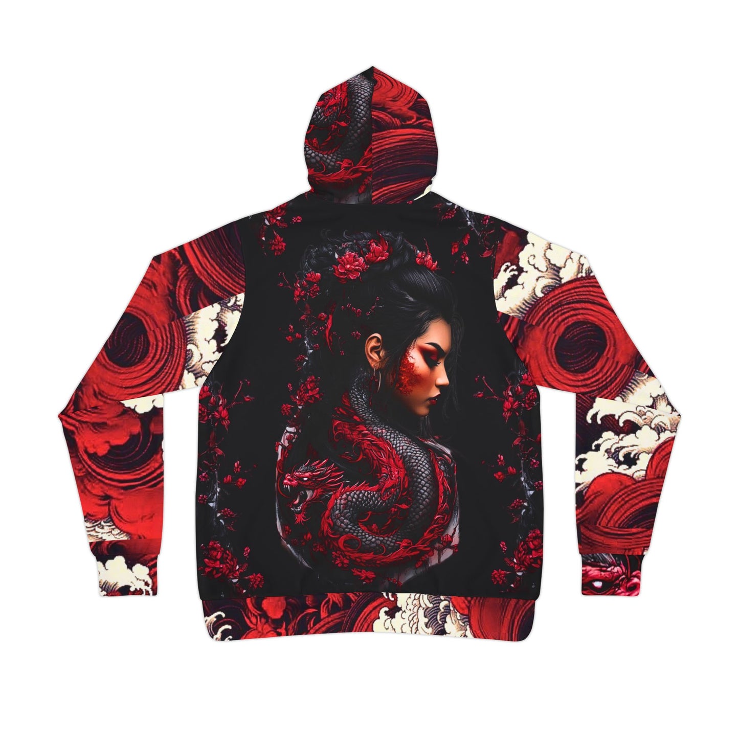 "Red & Black Dragon Hoodie – Bold Chinese-Inspired Design with Mythical Dragon Art"