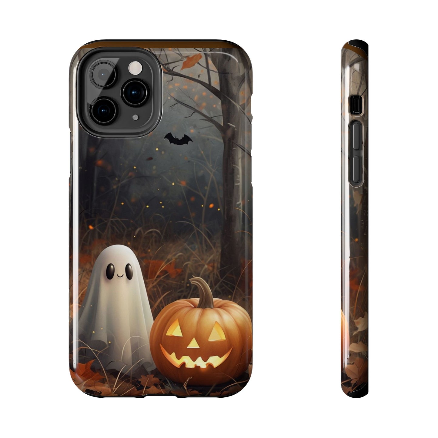 Spooky Halloween Phone Case - Tough Protective Cover with Ghost and Pumpkin Design