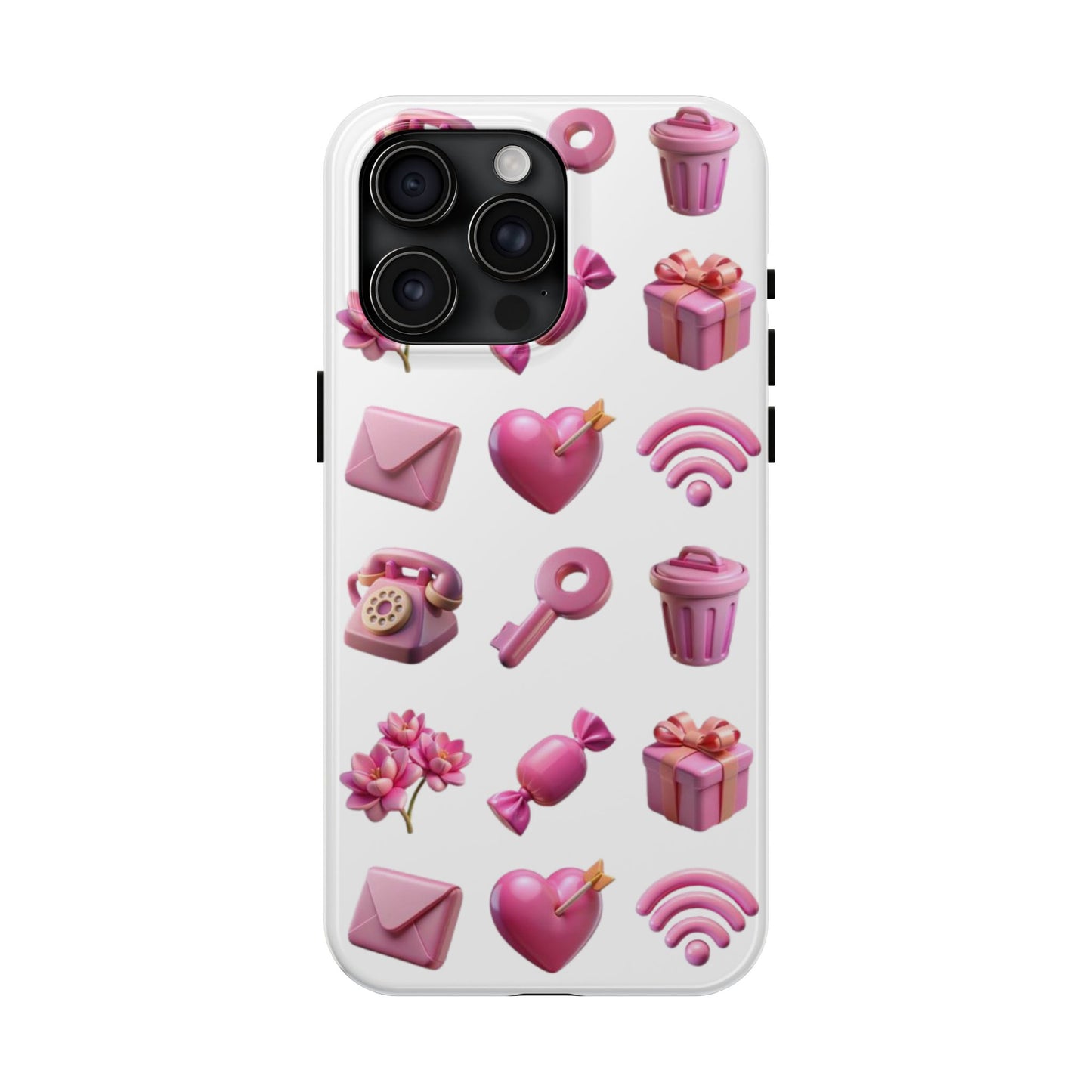 Cute and Colorful Tough Phone Case - Pink Emojis Design