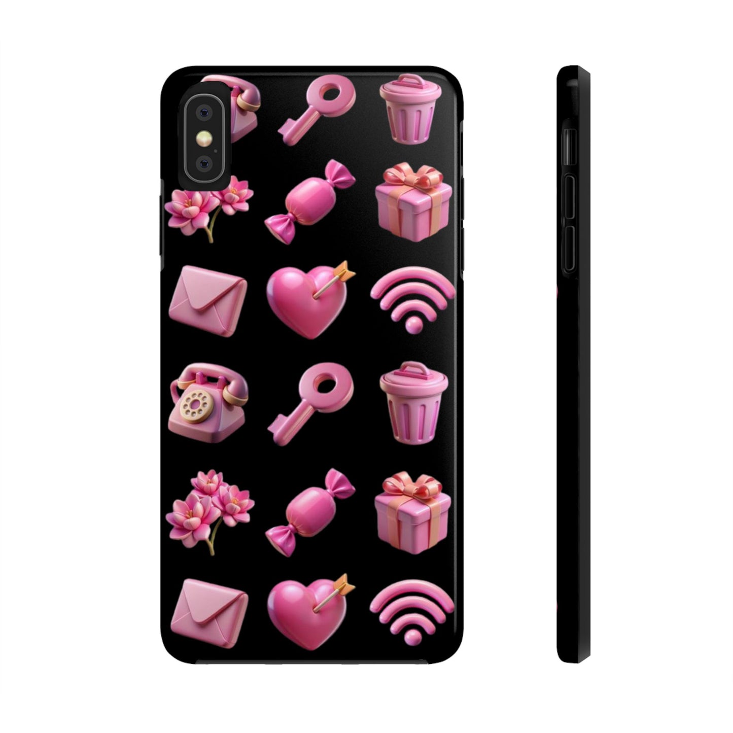 Cute and Colorful Tough Phone Case - Pink Emojis Design