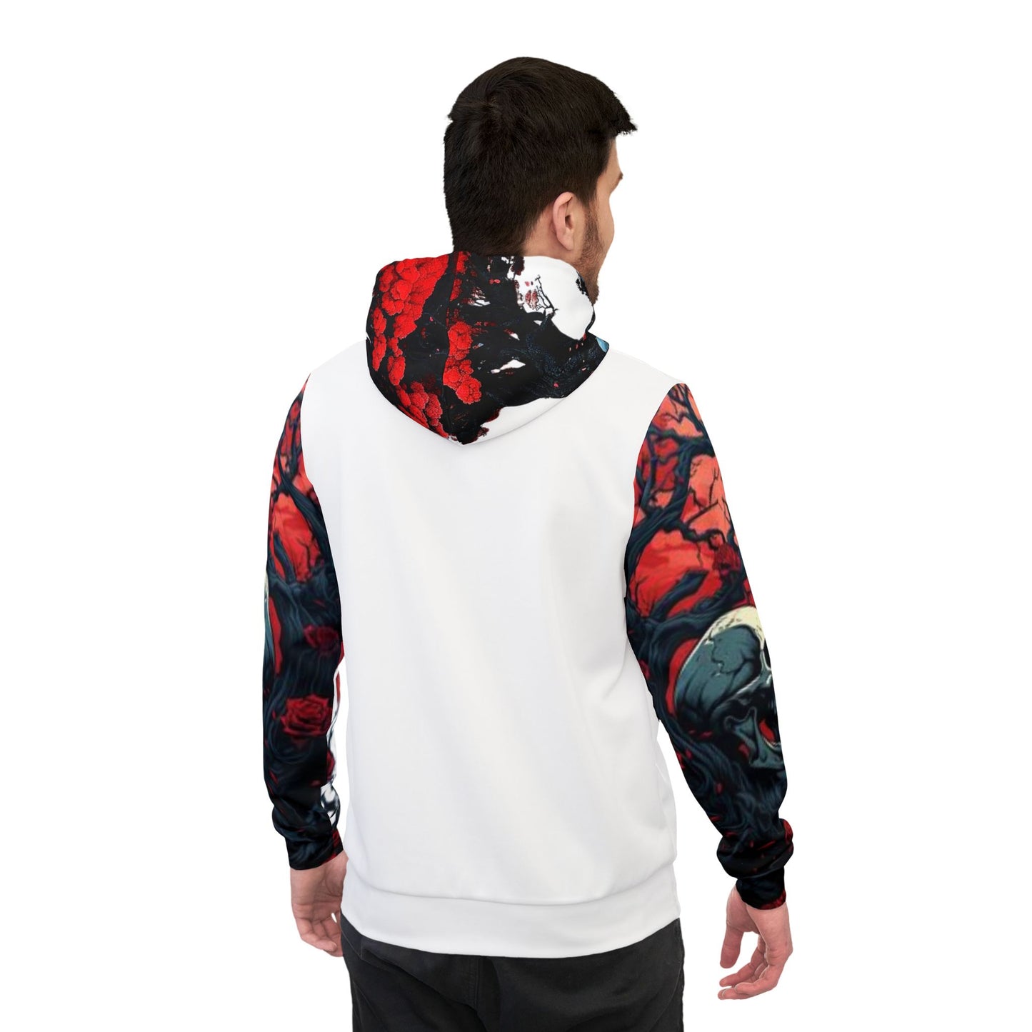 π White Hoodie β Bold Blue Skulls Graphic Streetwear Sweatshirt