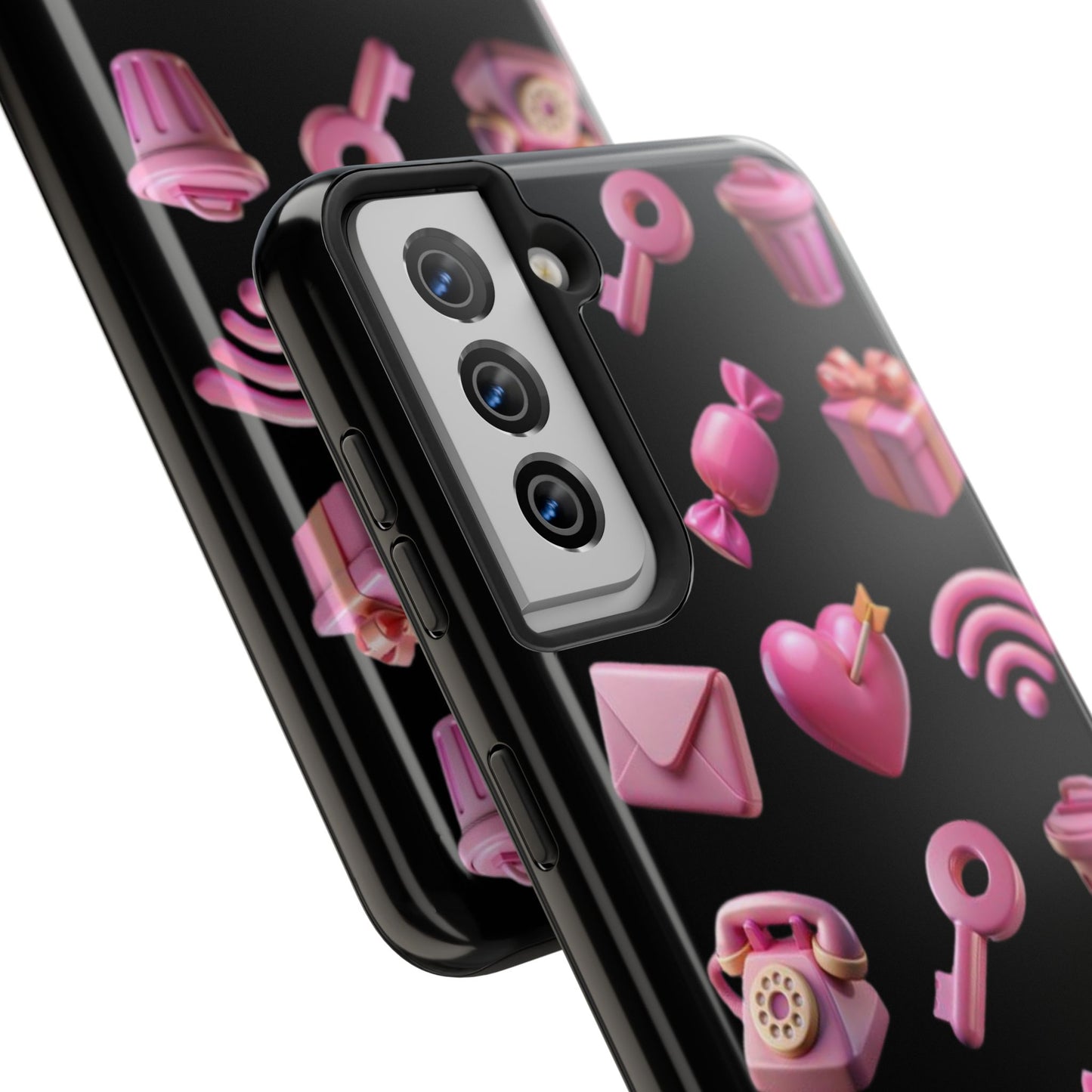 Cute and Colorful Tough Phone Case - Pink Emojis Design