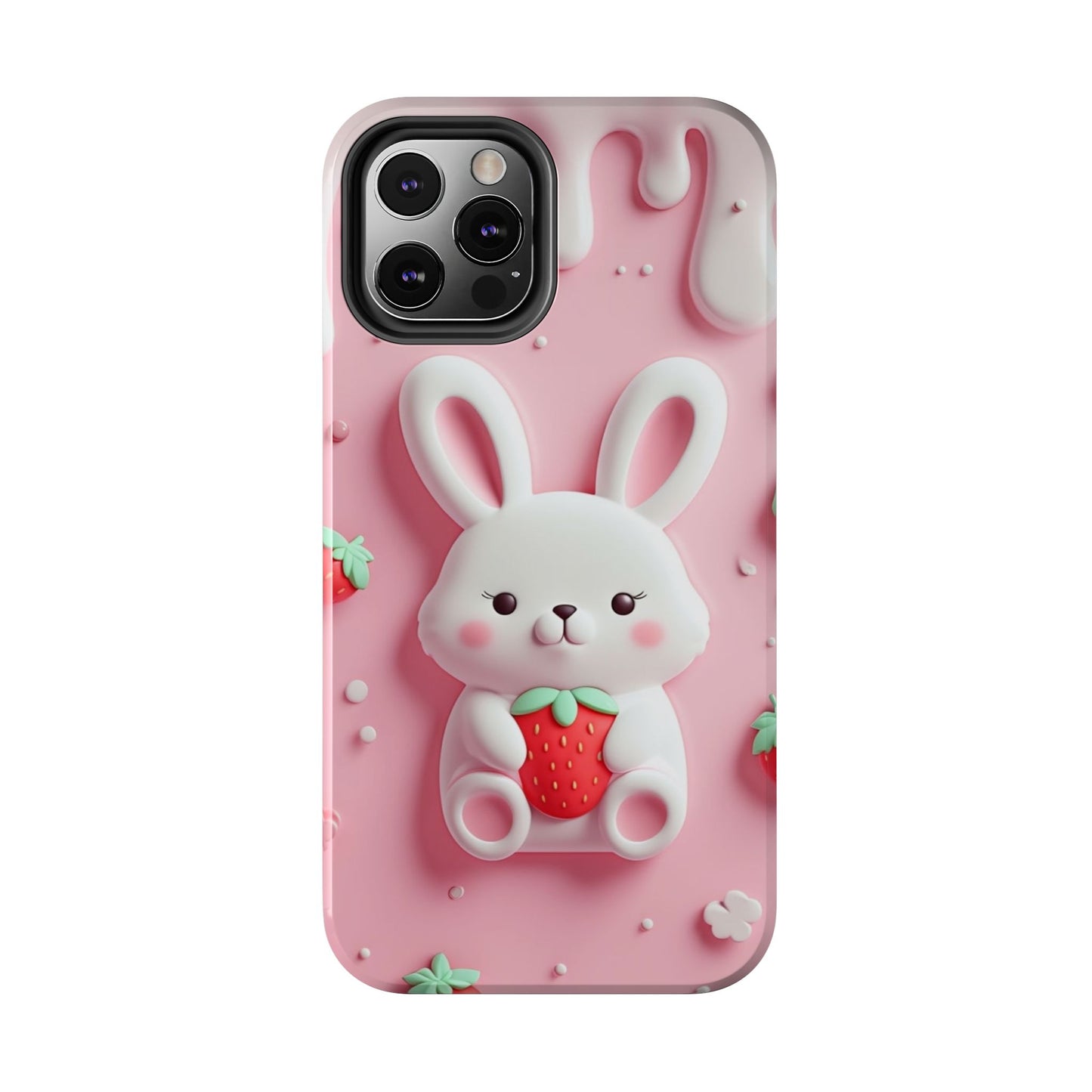 Cute Bunny Strawberry Tough Phone Case - Perfect for Kids & Spring Celebrations
