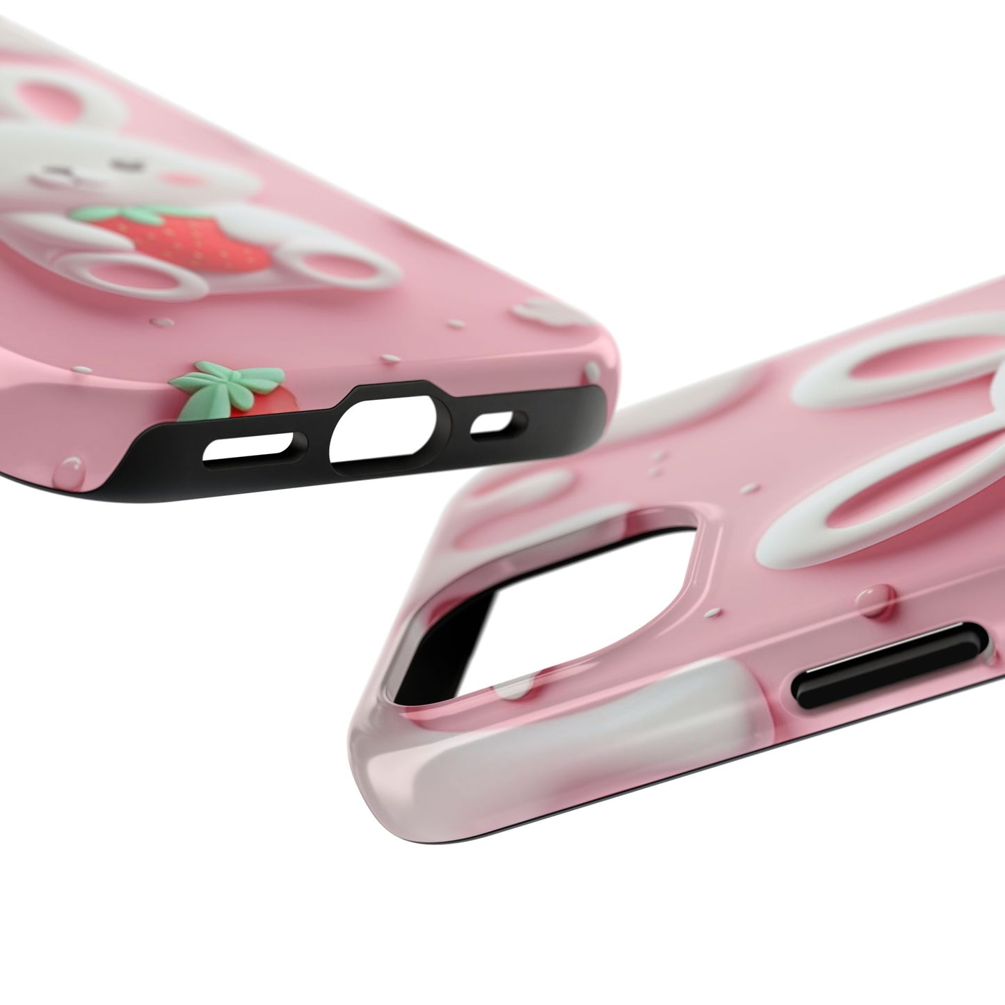 Cute Bunny Strawberry Tough Phone Case - Perfect for Kids & Spring Celebrations