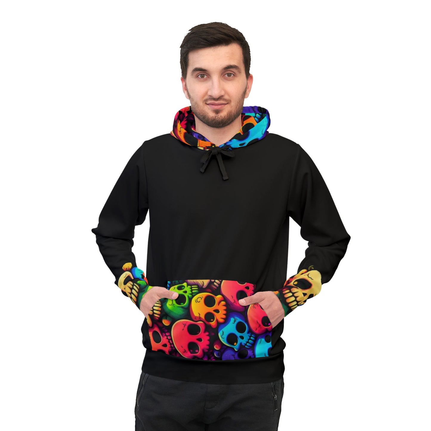 π Black Hoodie with Colorful Skulls β Bold, Trendy Design for Men & Women