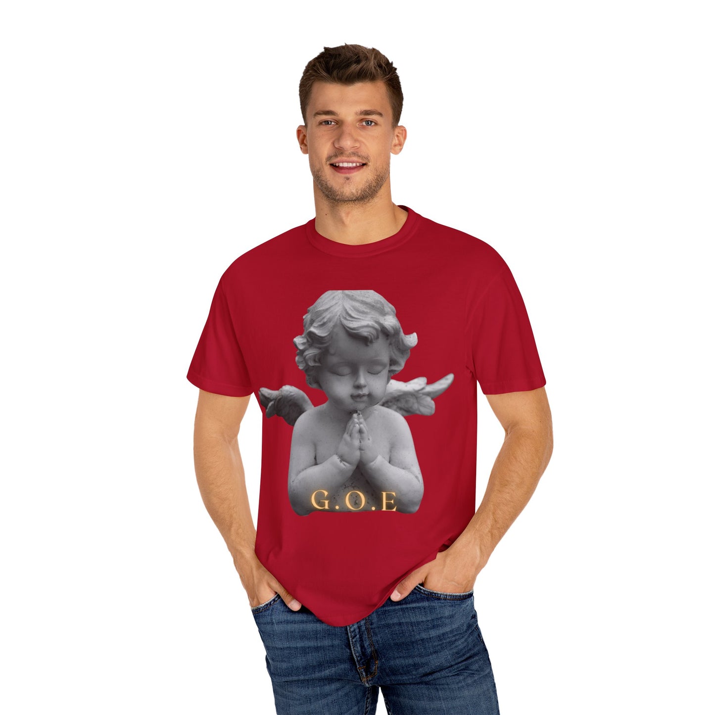 Heavenly White Men & Women T-Shirt – "G.O.E Angel" (God Over Everything) Faith-Inspired Tee