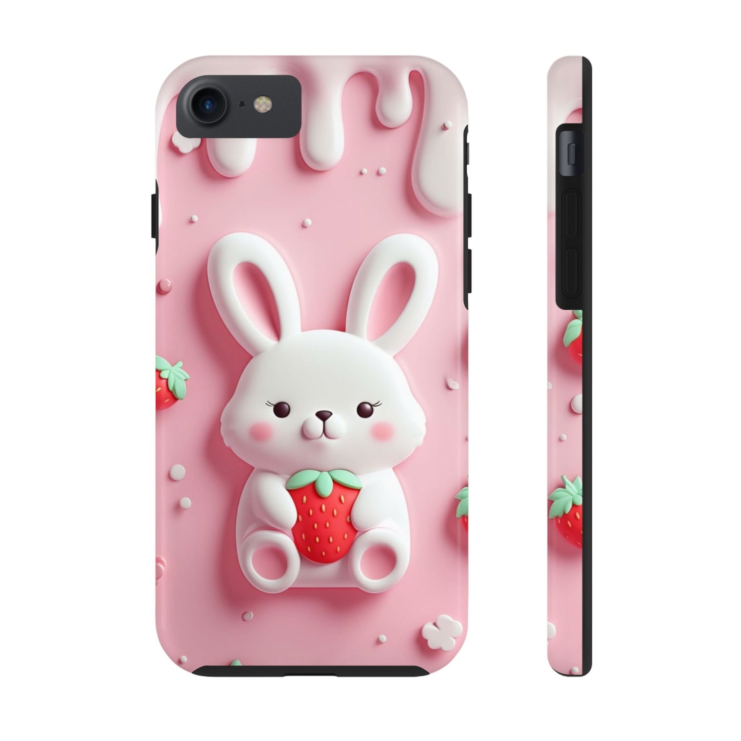 Cute Bunny Strawberry Tough Phone Case - Perfect for Kids & Spring Celebrations