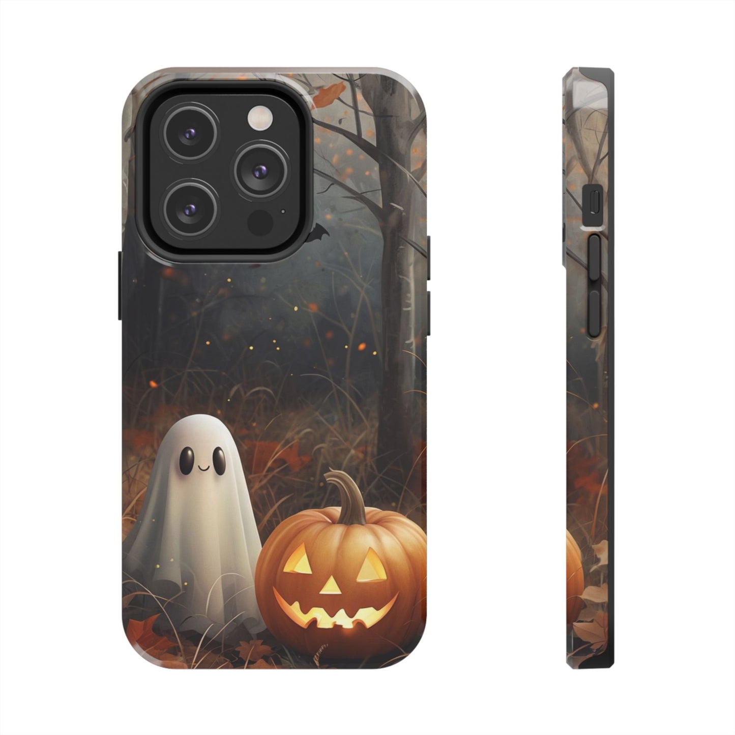 Spooky Halloween Phone Case - Tough Protective Cover with Ghost and Pumpkin Design