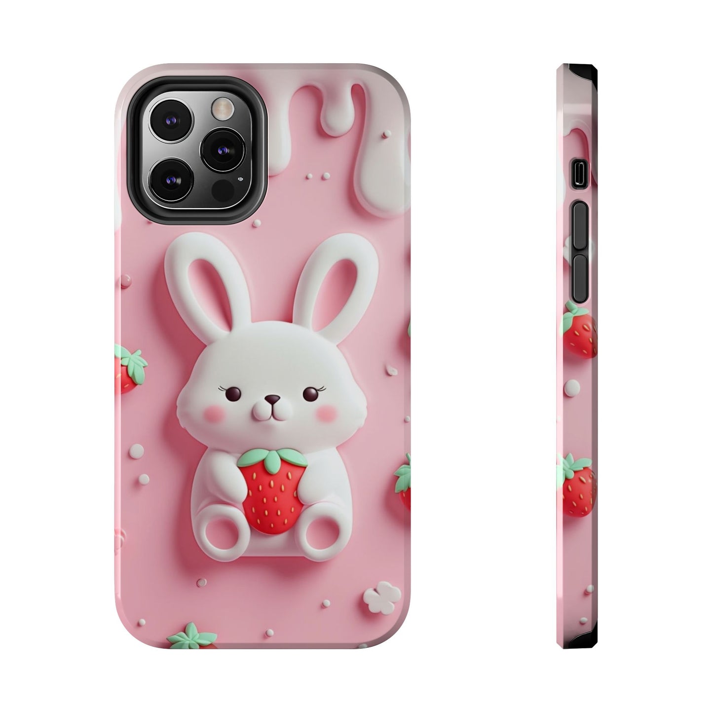 Cute Bunny Strawberry Tough Phone Case - Perfect for Kids & Spring Celebrations