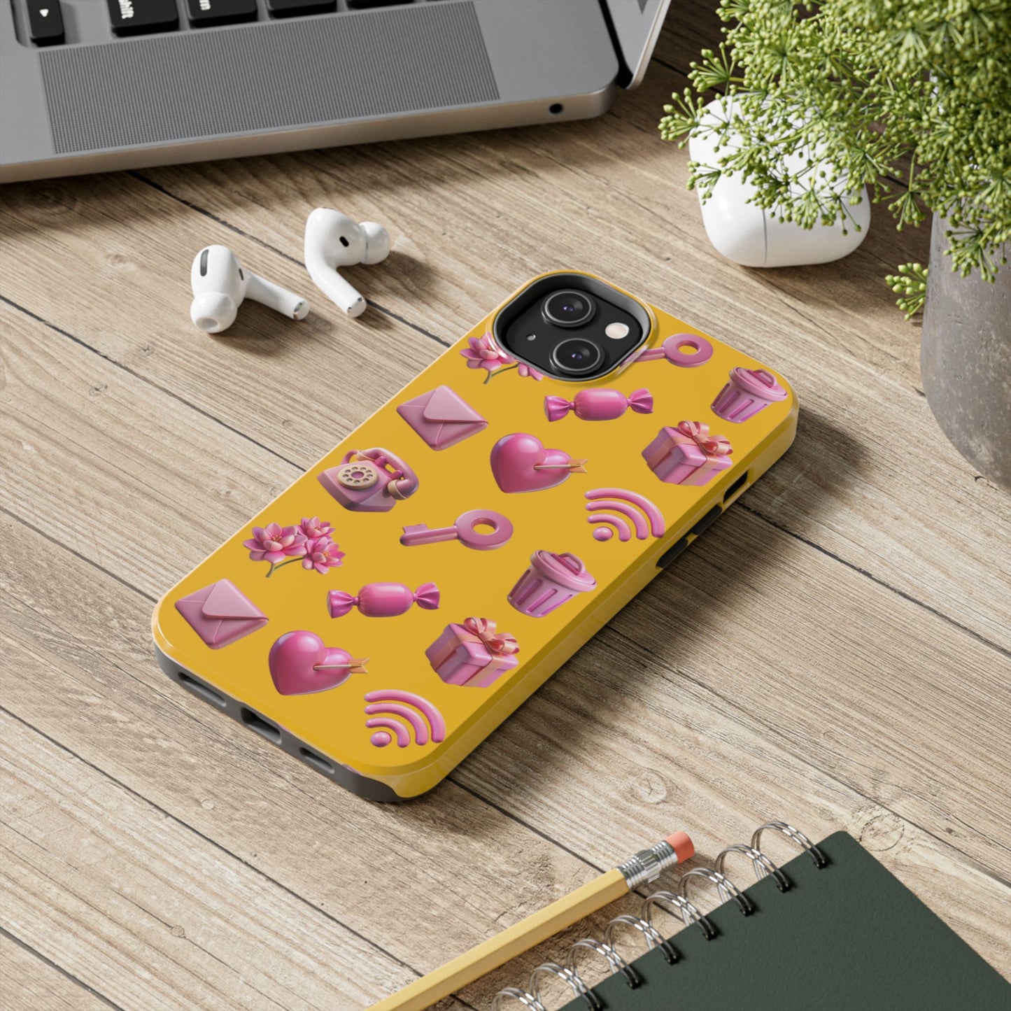 Cute and Colorful Tough Phone Case - Pink Emojis Design