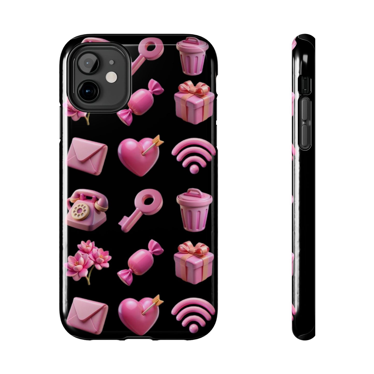 Cute and Colorful Tough Phone Case - Pink Emojis Design