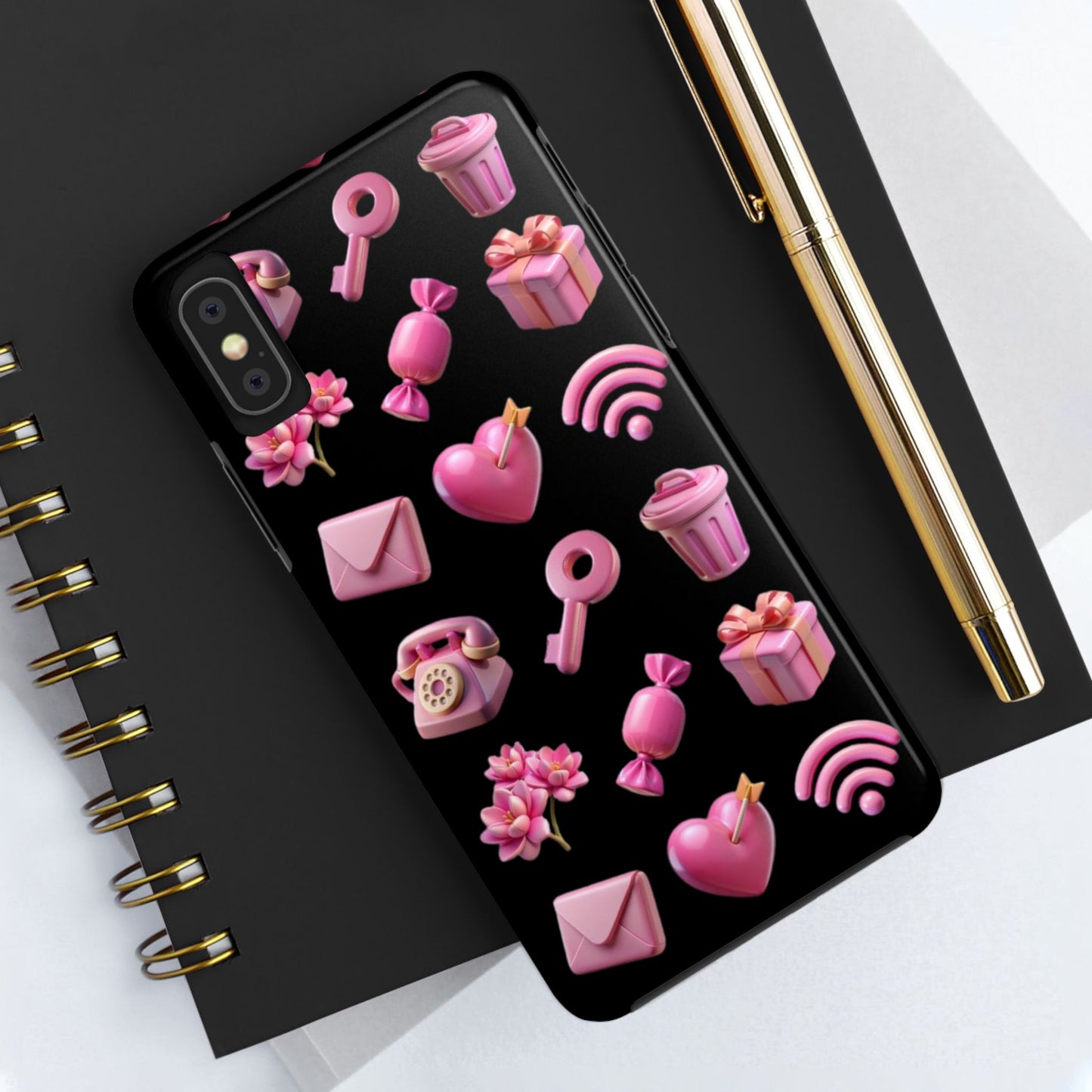 Cute and Colorful Tough Phone Case - Pink Emojis Design