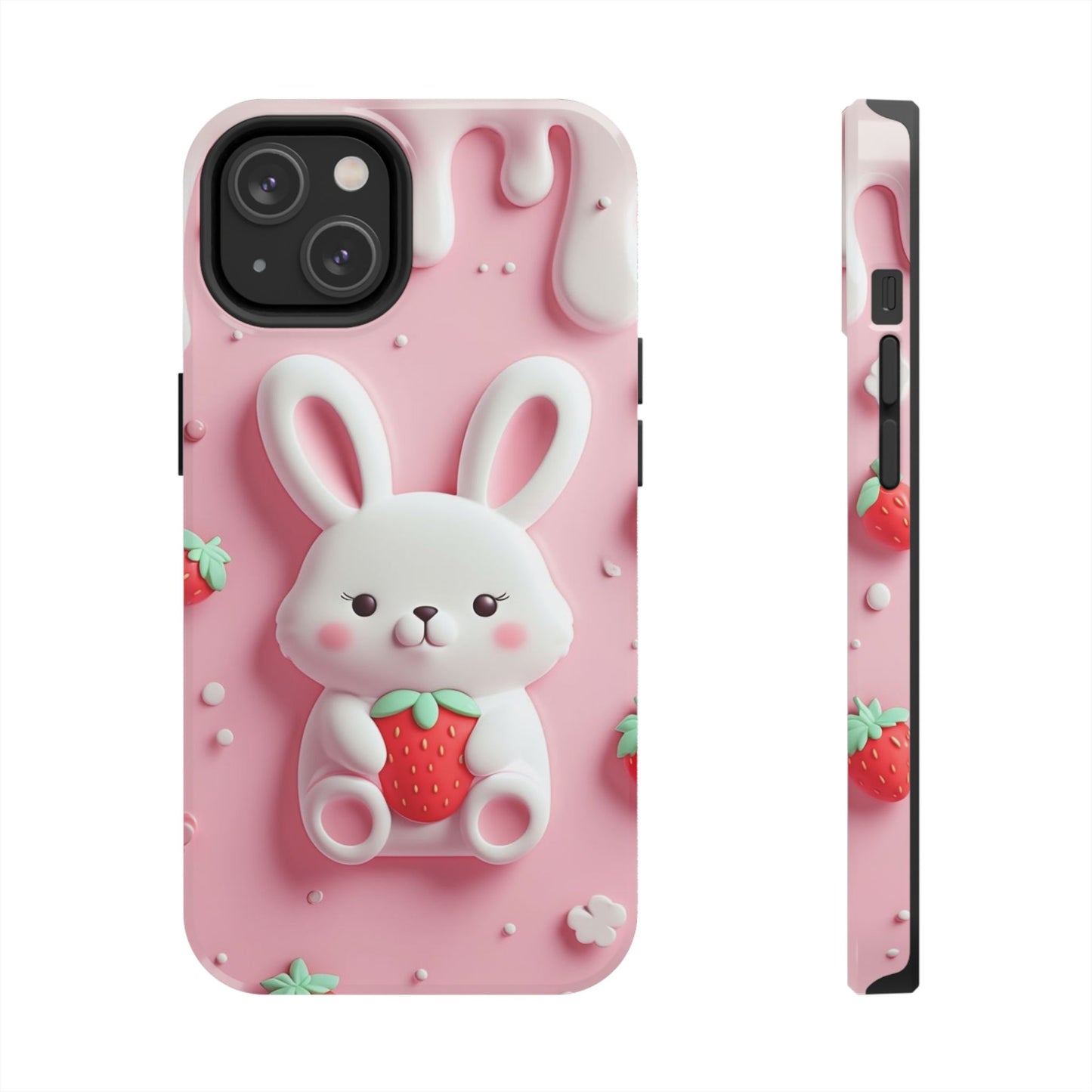 Cute Bunny Strawberry Tough Phone Case - Perfect for Kids & Spring Celebrations