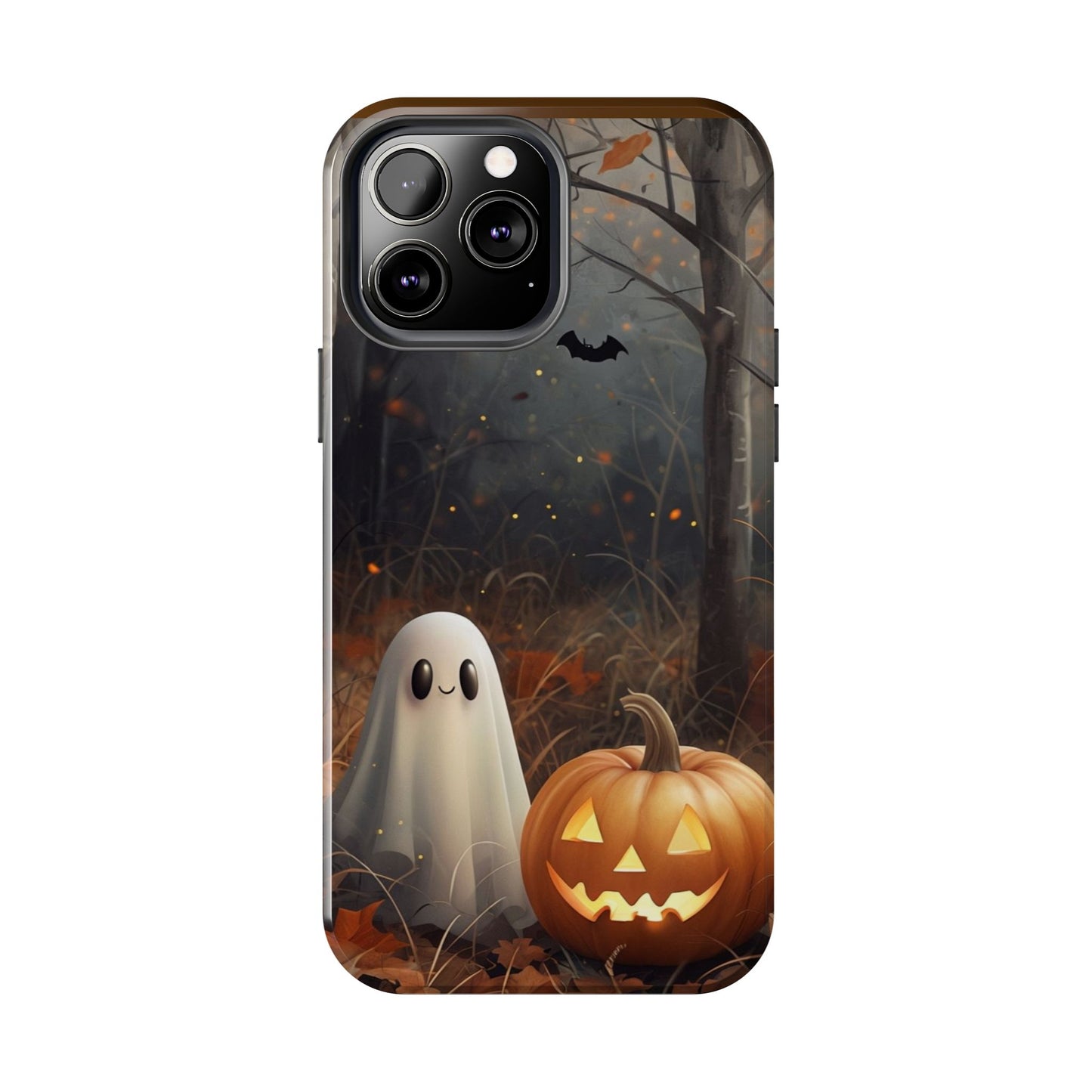 Spooky Halloween Phone Case - Tough Protective Cover with Ghost and Pumpkin Design