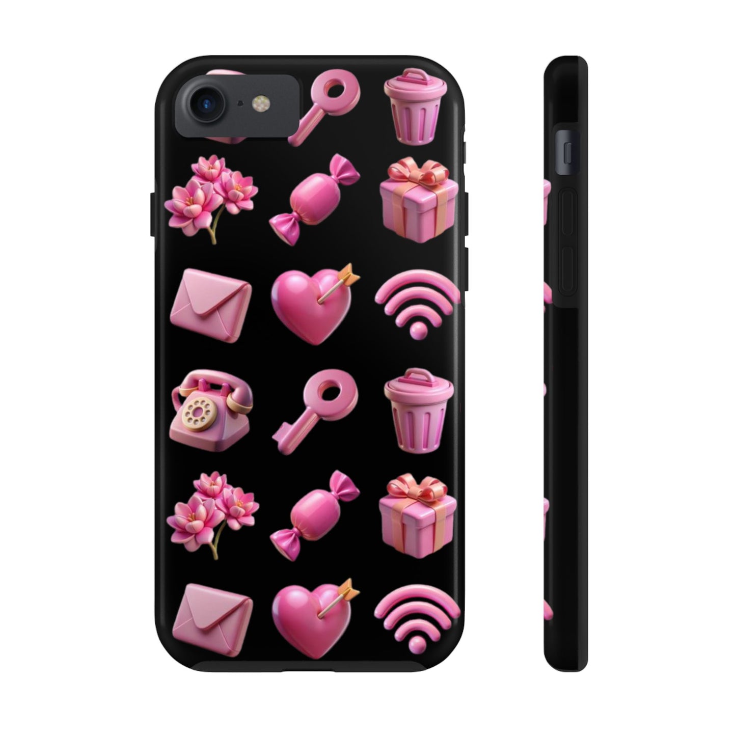 Cute and Colorful Tough Phone Case - Pink Emojis Design