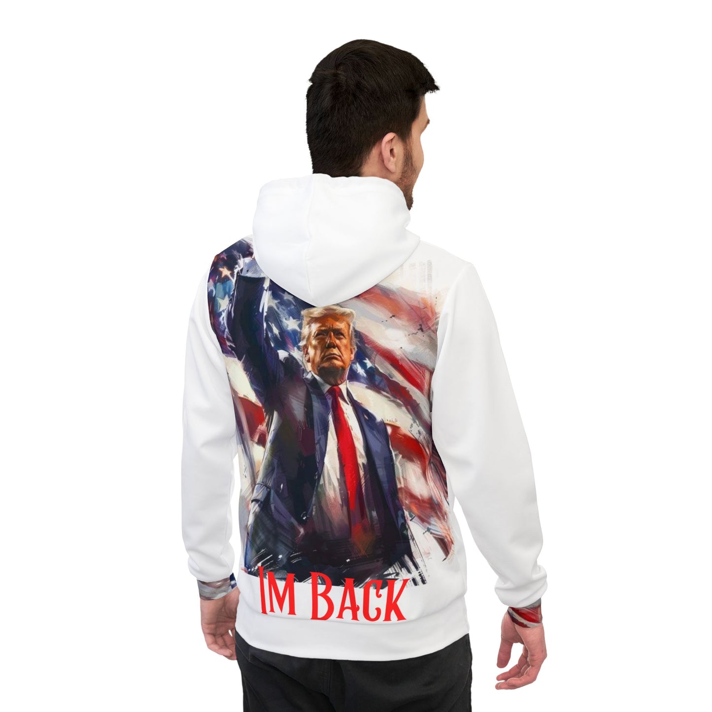 "American Pride White Hoodie – Bold American Flag and Trump Design | Perfect for Trump Supporters"