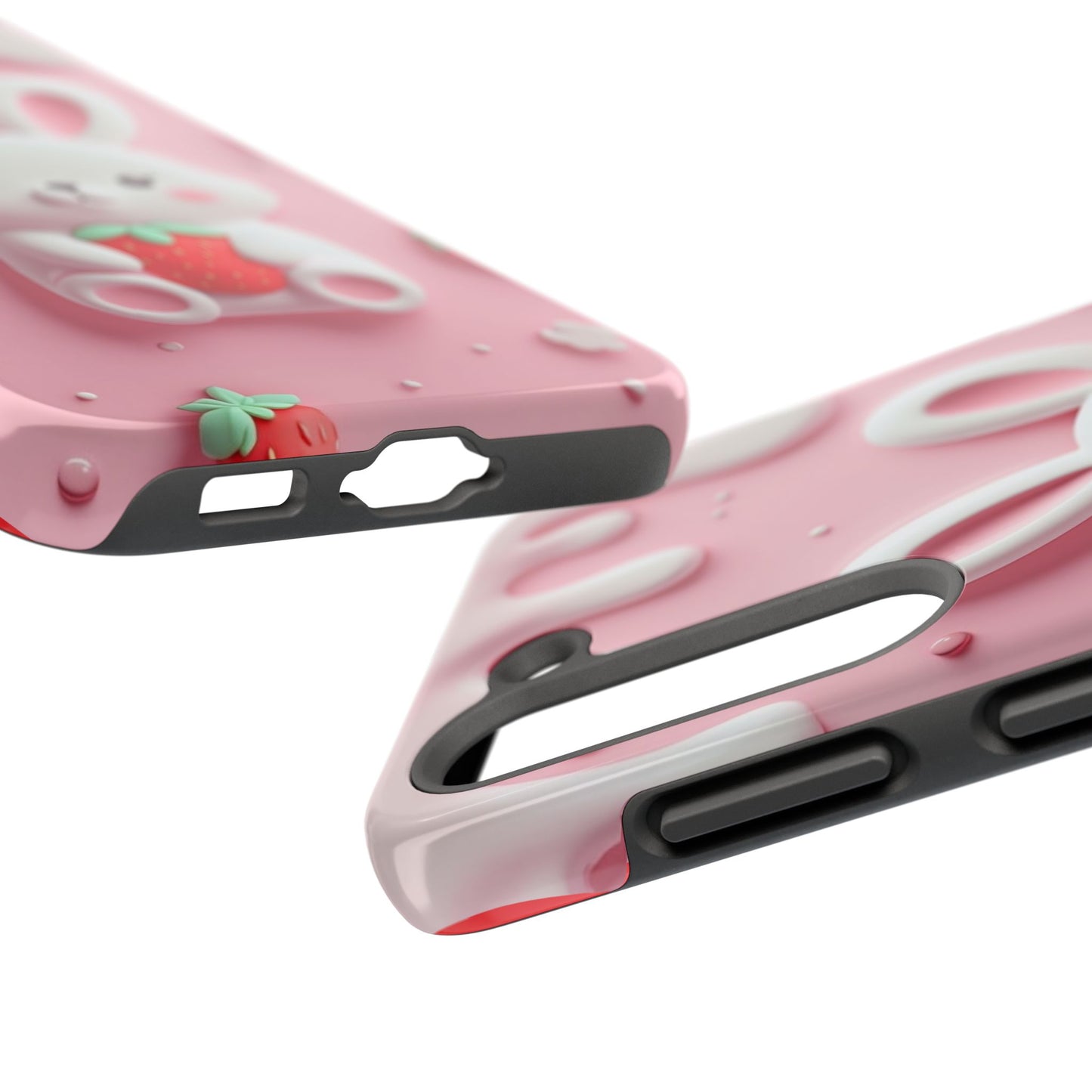 Cute Bunny Strawberry Tough Phone Case - Perfect for Kids & Spring Celebrations