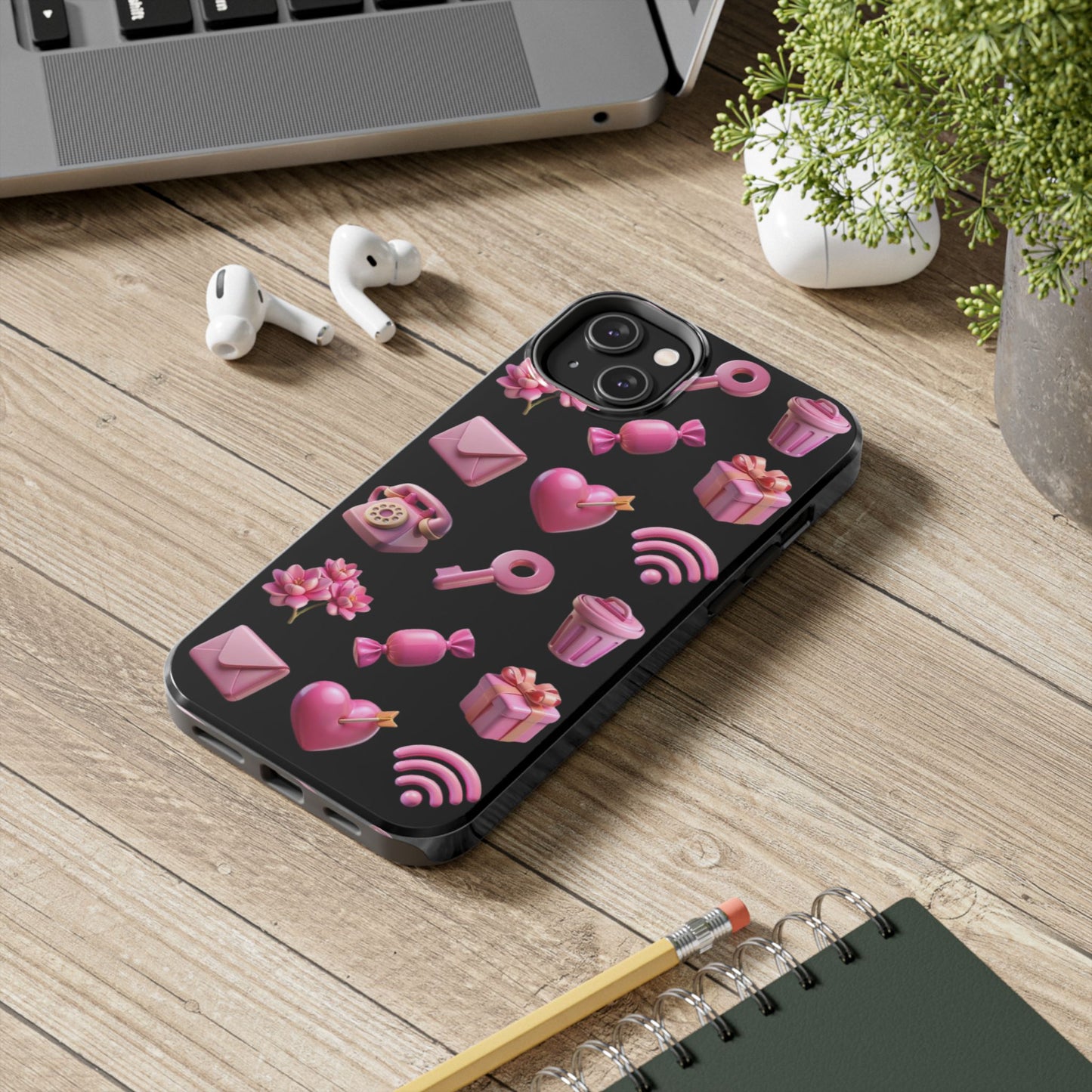 Cute and Colorful Tough Phone Case - Pink Emojis Design