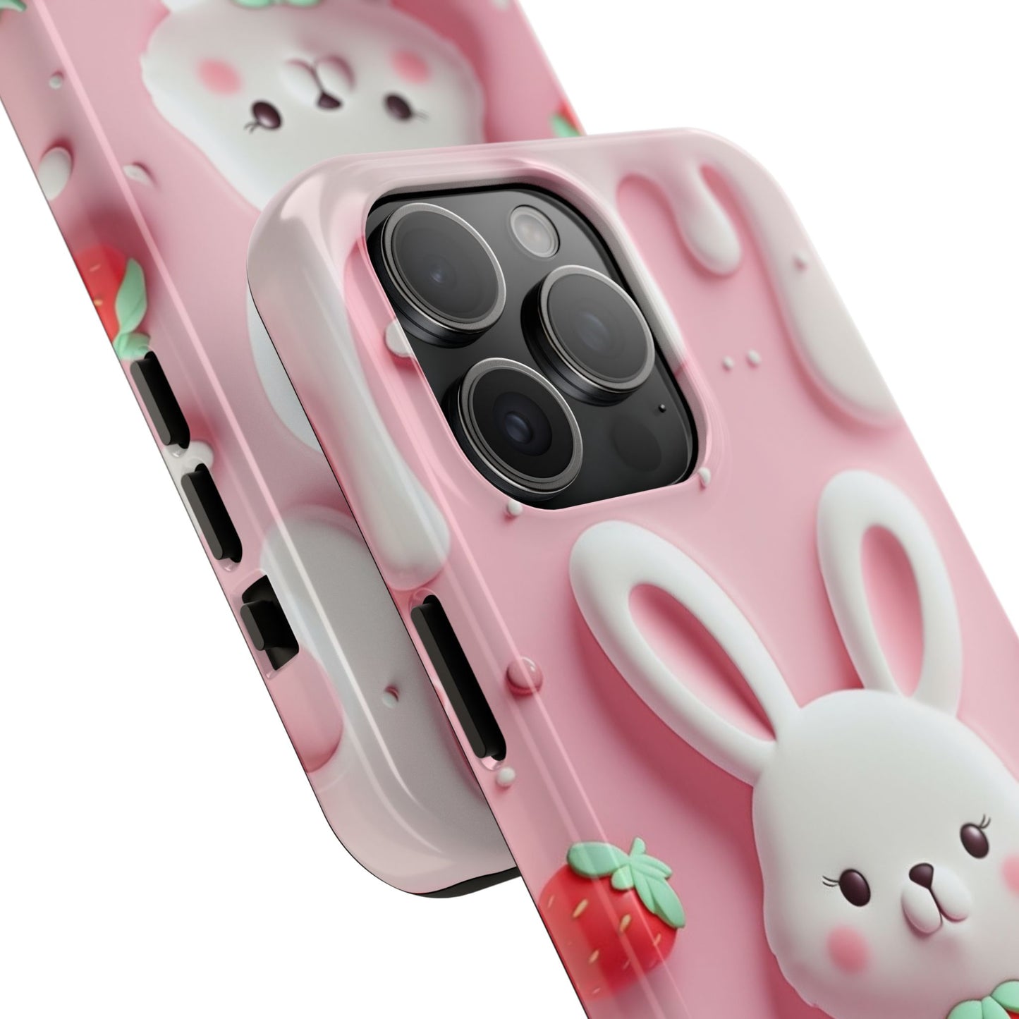 Cute Bunny Strawberry Tough Phone Case - Perfect for Kids & Spring Celebrations