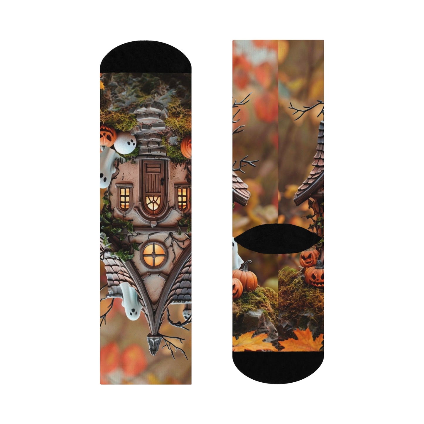 Spooky Haunted House Crew Socks - Halloween Cushioned Design